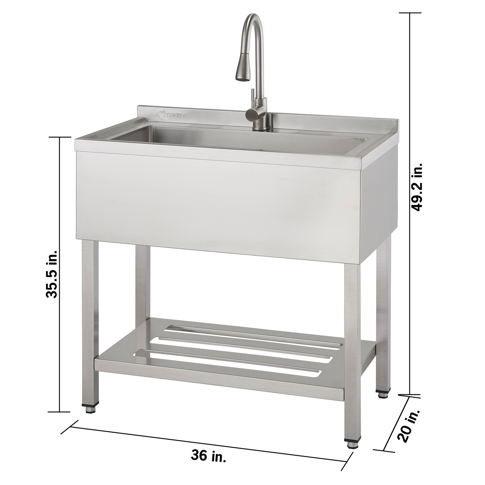 TRINITY 30″ X 14″ Stainless Steel Utility Sink, Pull-Out Faucet, Garage, Laundry