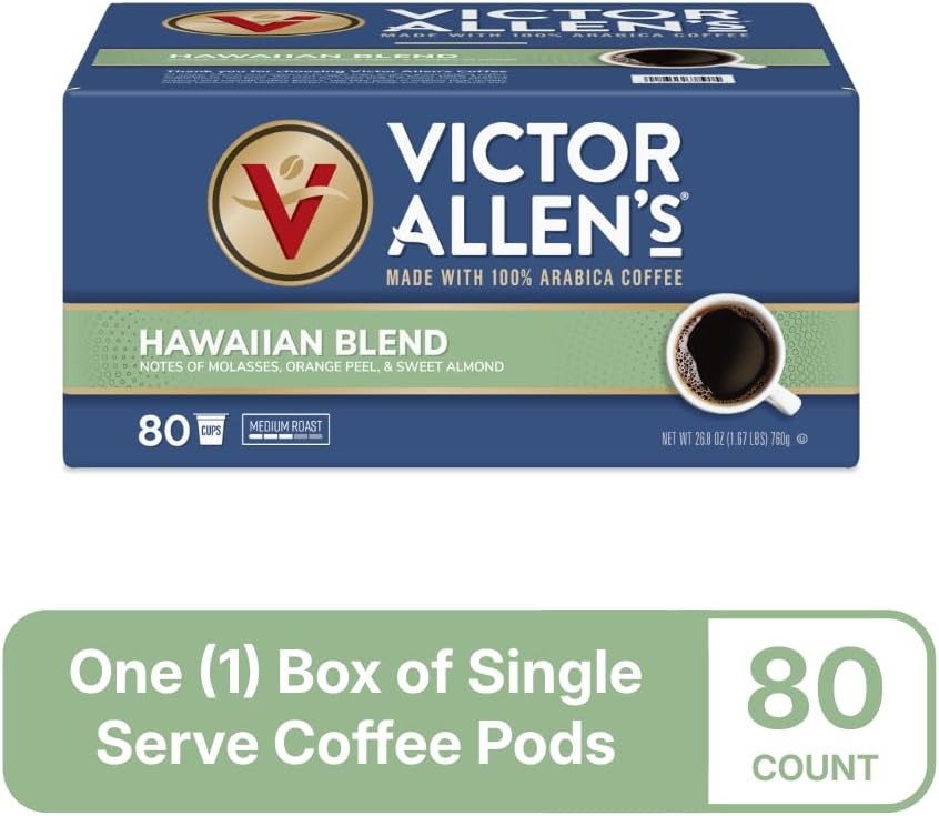 Victor Allen’s Coffee Pods Hawaiian Blend, Medium Roast, 80 Coffee Pods,