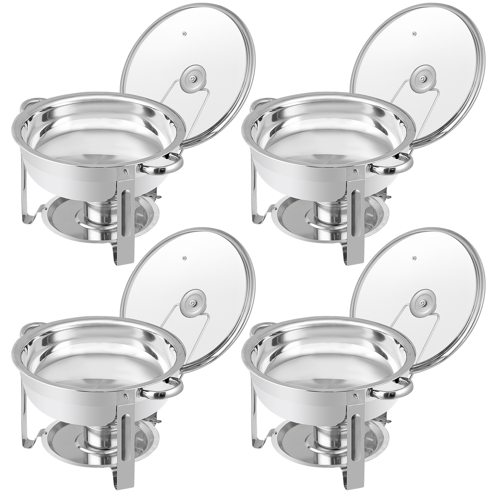 4 PCS 5Qt Stainless Steel Round Chafing Dishes Buffet Warmer Set with Glass Lid