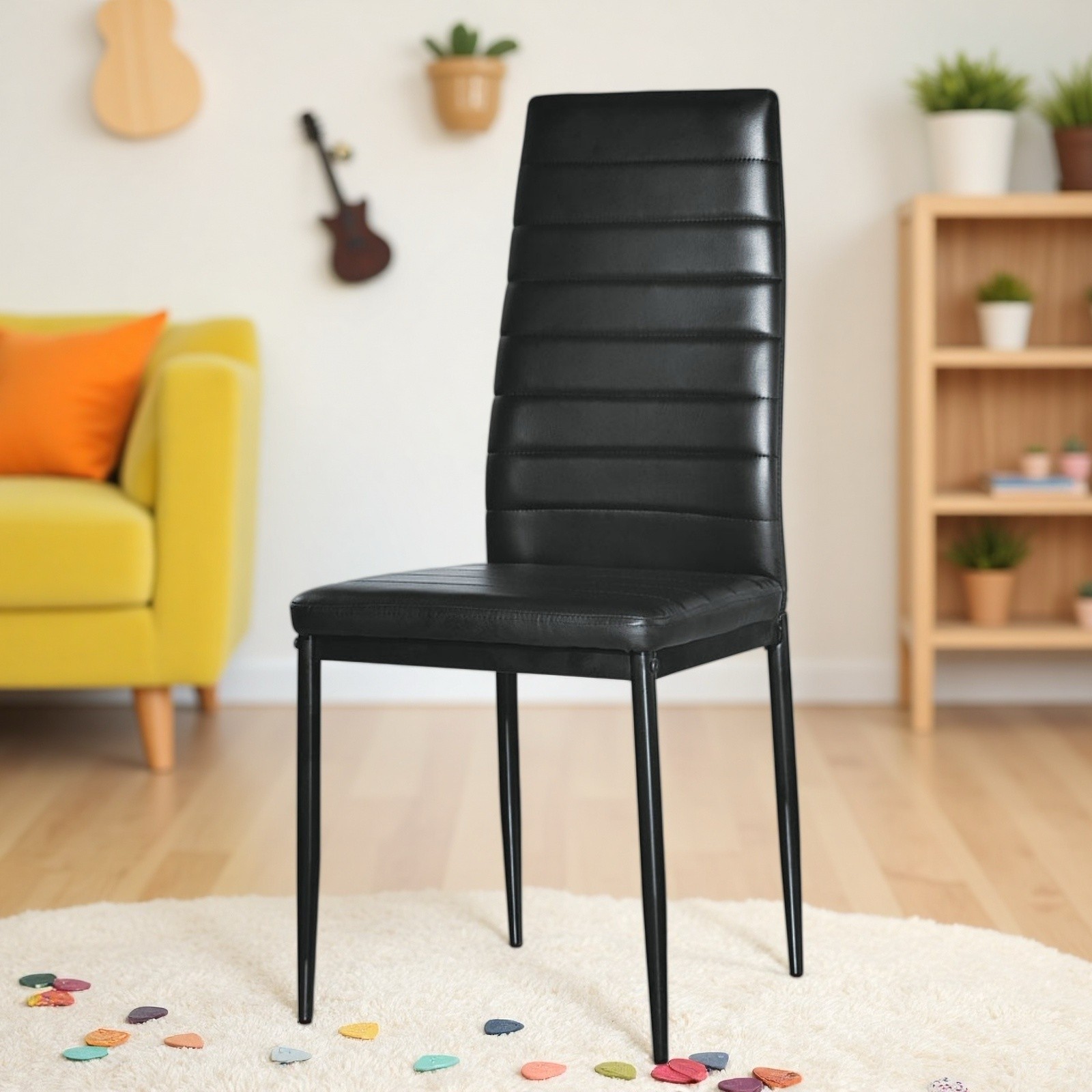 4PCS Black High Back Dining Chair, Modern Kitchen Chair & Restaurant Chair