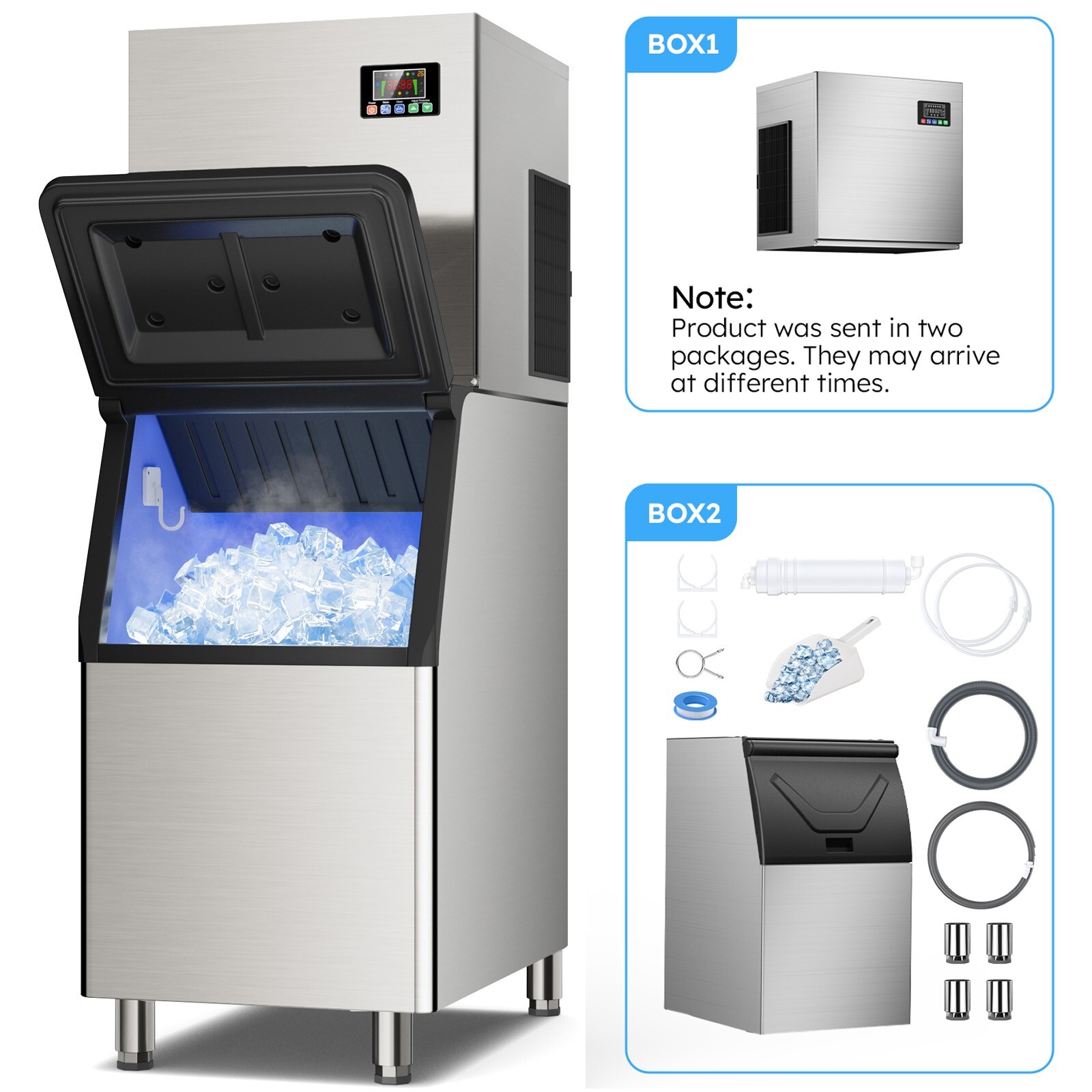 Commercial ice Machines 550Lbs/24H Ice Maker Machine,400Lbs Large Storage