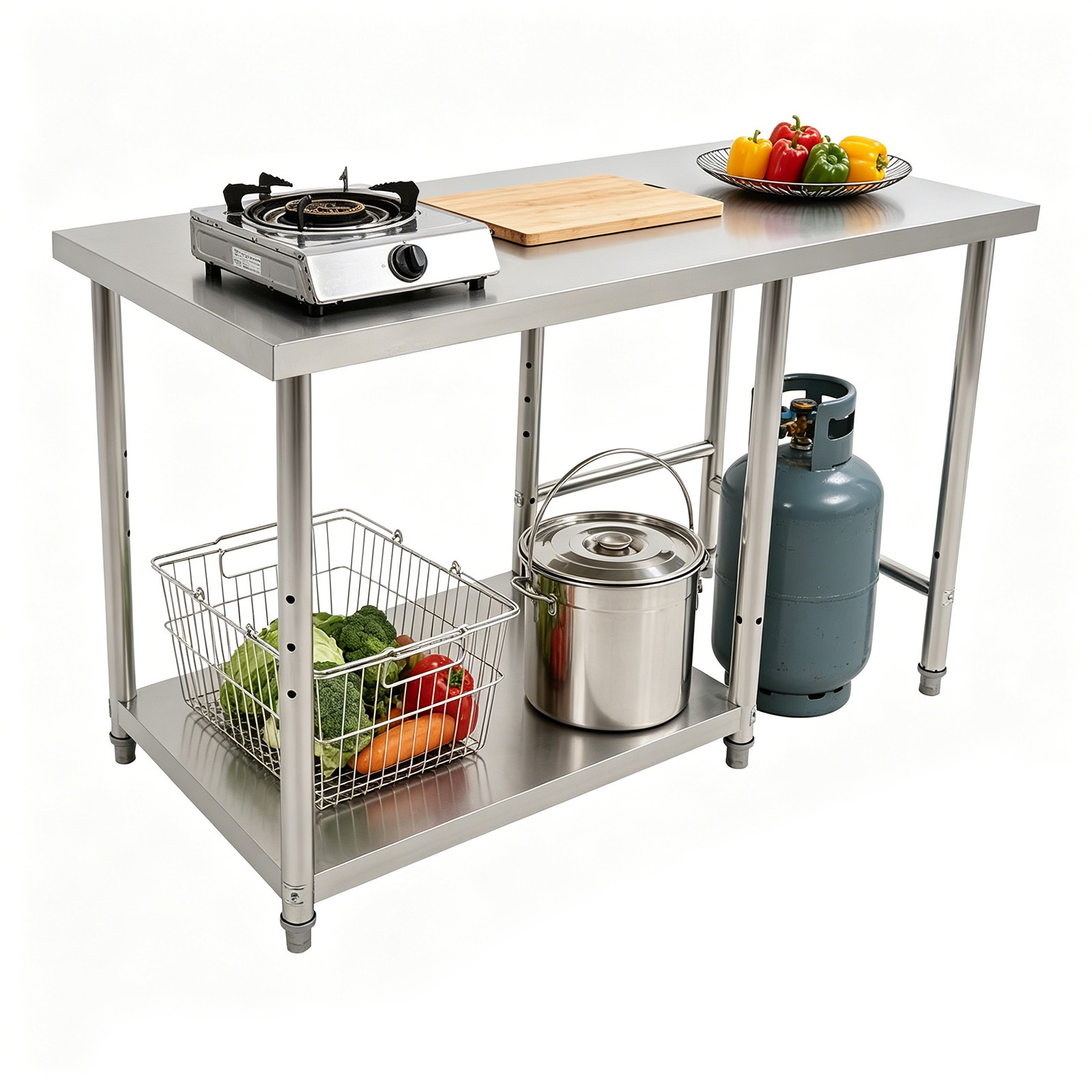 120*60*80cm Work Table 2-Tier Stainless Steel Table Kitchen Prep & Work Table