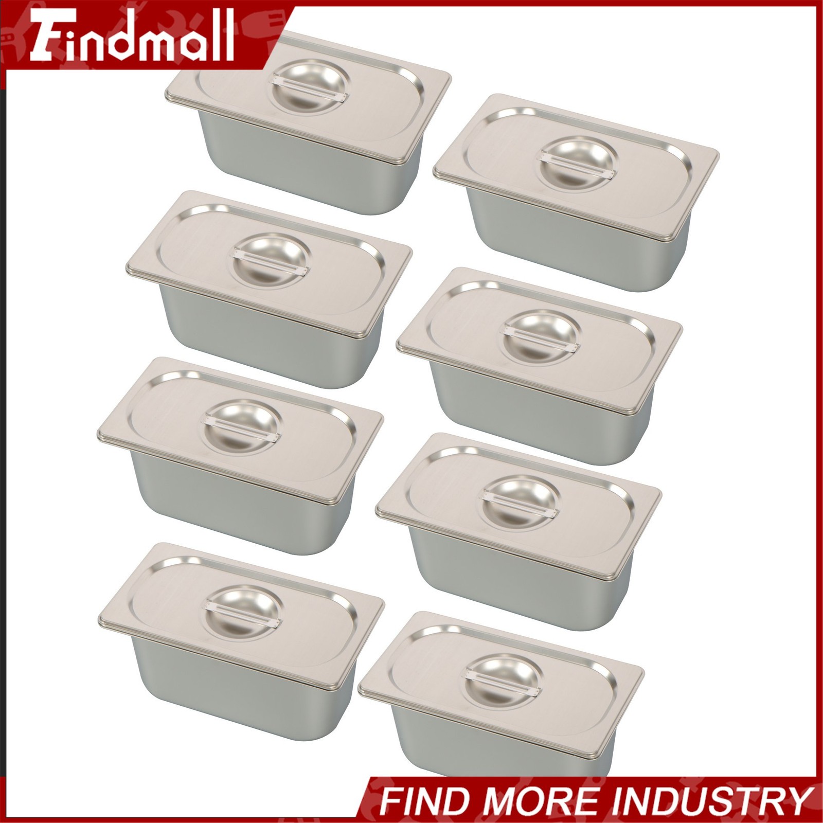 Findmall 8 Pack 6″ Deep Pans Steam Table Pan Stainless Steel 1/3 Size with Lid