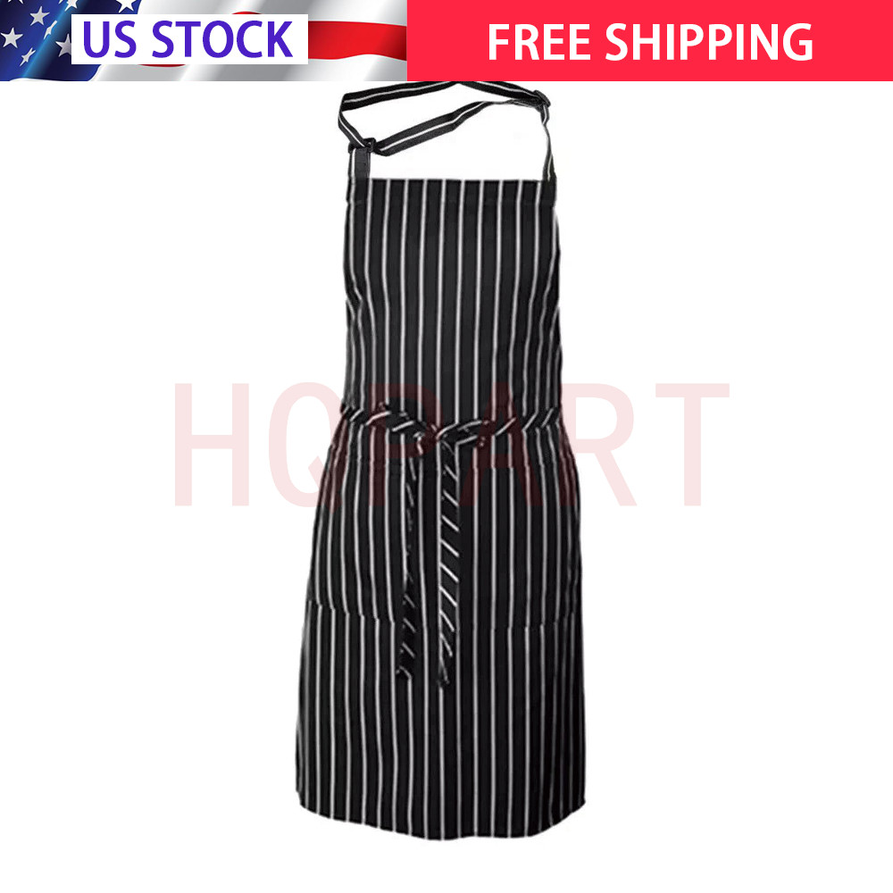 1Pack Kitchen Cooking Aprons Adjustable Bib Soft Chef Apron Black Stripe