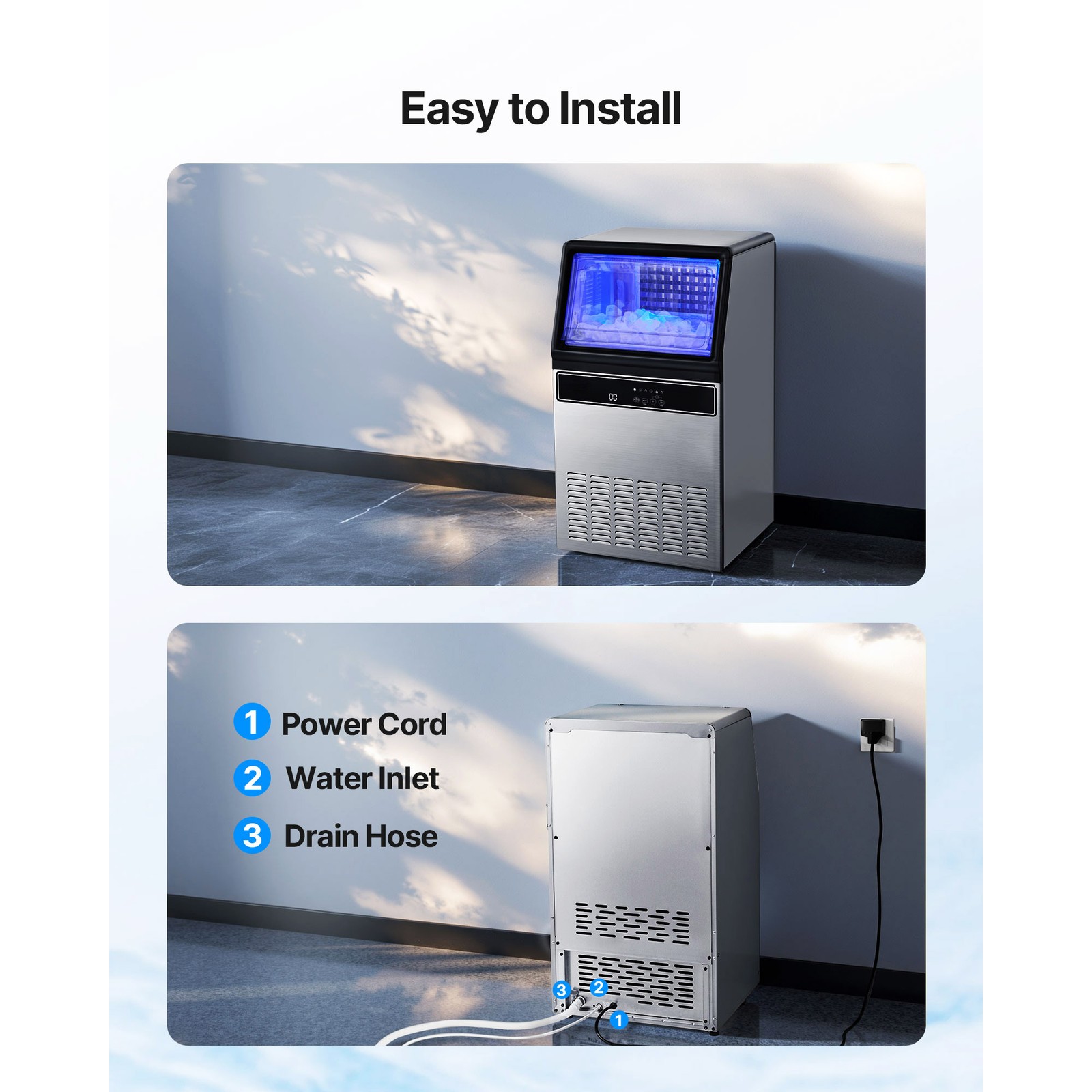 Uimoso 130Lbs/24H Commercial Ice Maker Bar Restaurant Built-in Ice Cube Machine