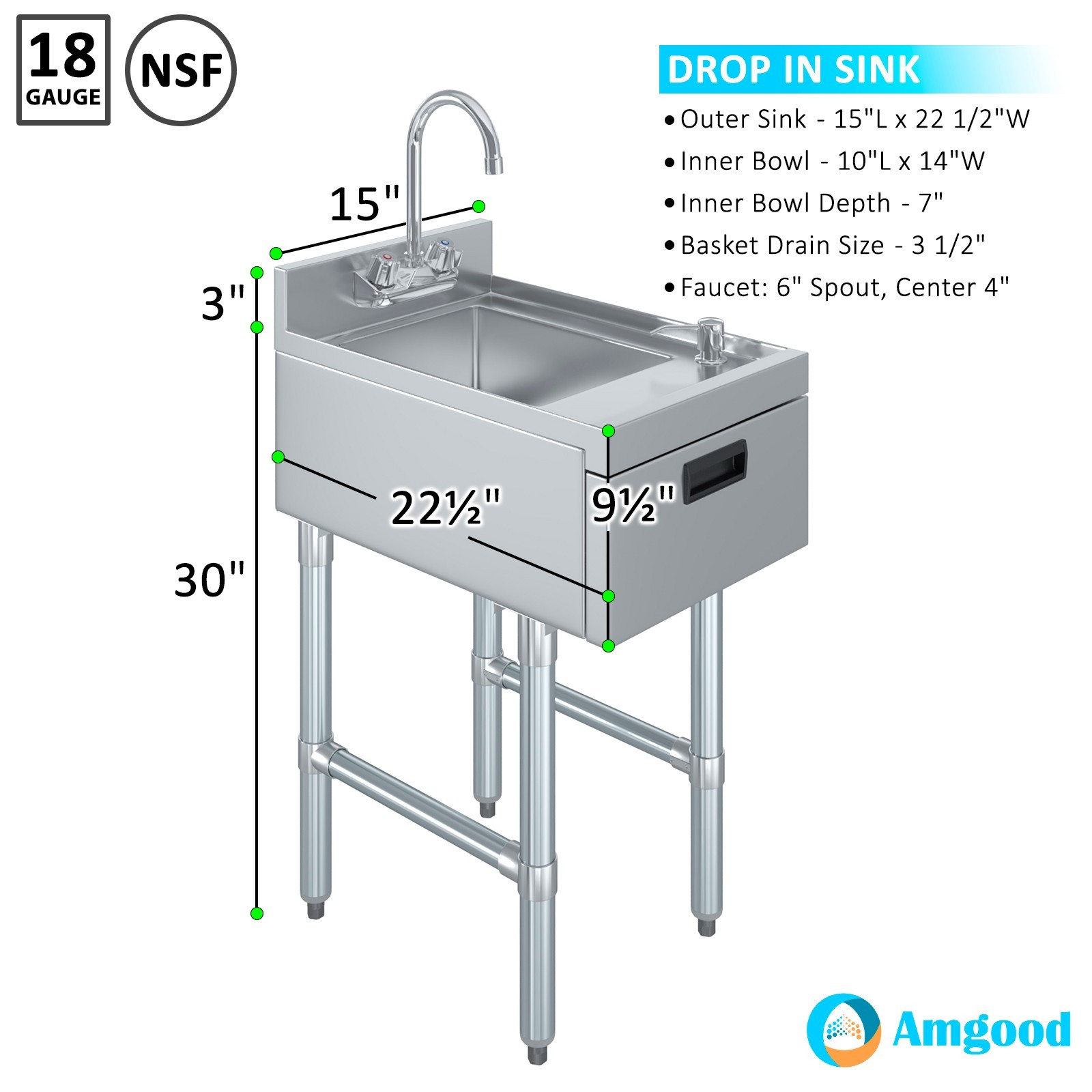 22 in. x 15 in. Underbar Hand Sink with Soap and Towel Dispenser