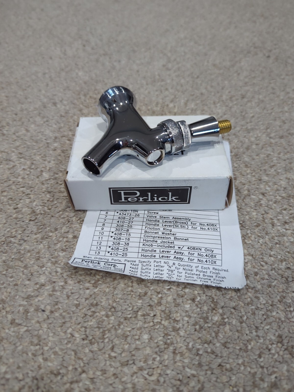 Perlick Beer Faucet 408x Polished Chrome NEW