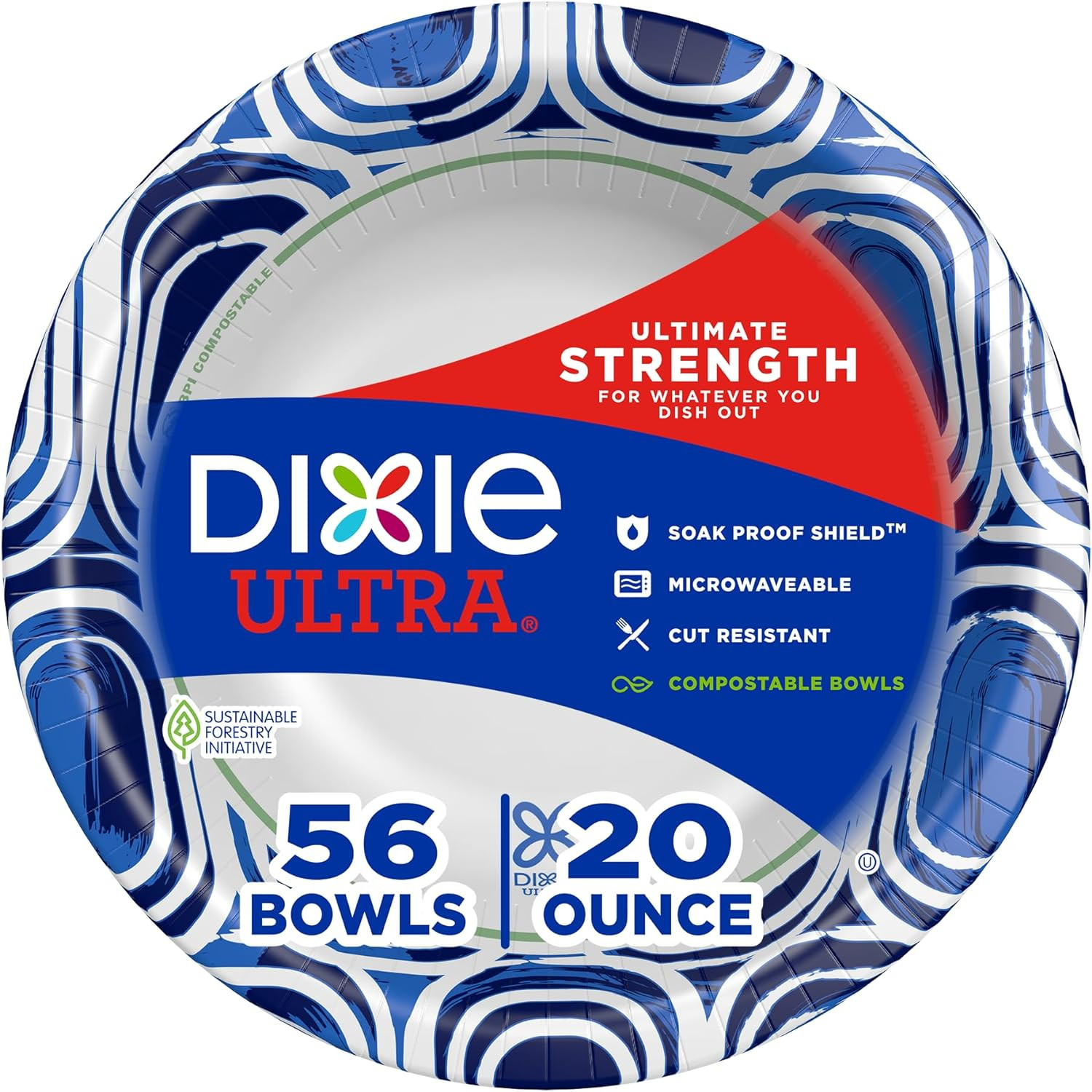 Dixie Ultra, Large Paper Bowls, 20 Oz, 56 Count, Microwave Safe, Compostable, Di