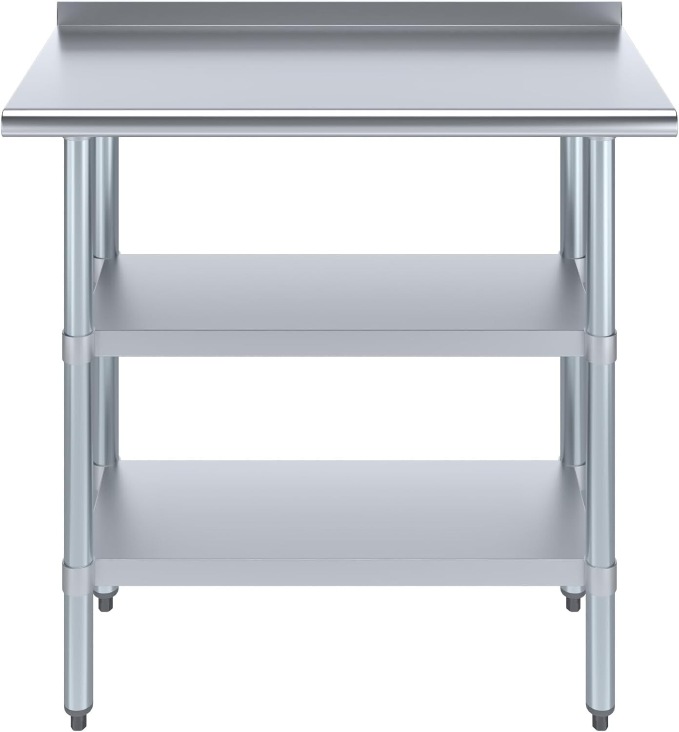 Stainless Steel Metal Food Prep Work Table with 1.5″ Backsplash and 2 Shelves