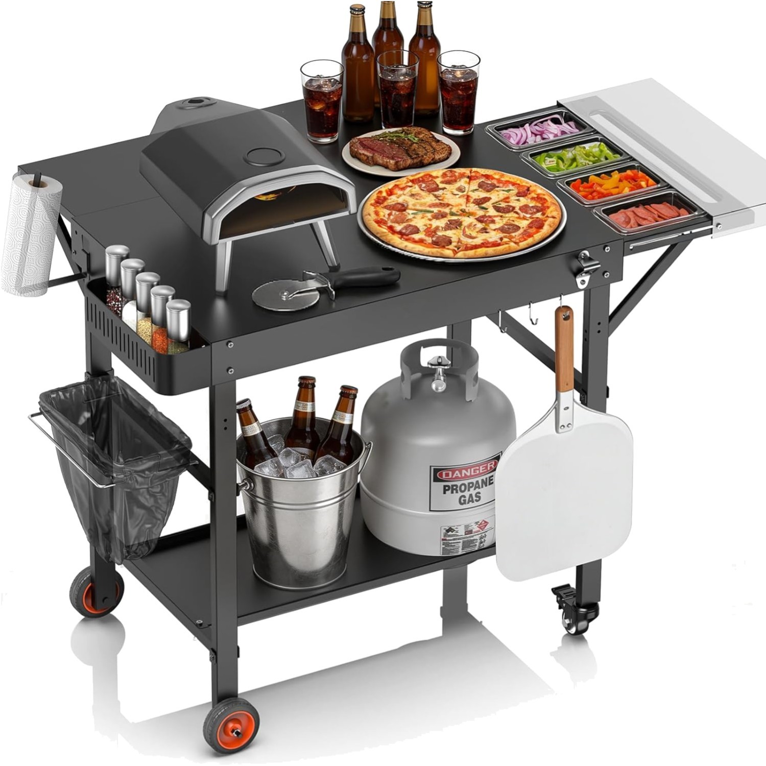 Heavy Duty Grill Cart with Topping Station – 450lbs Capacity