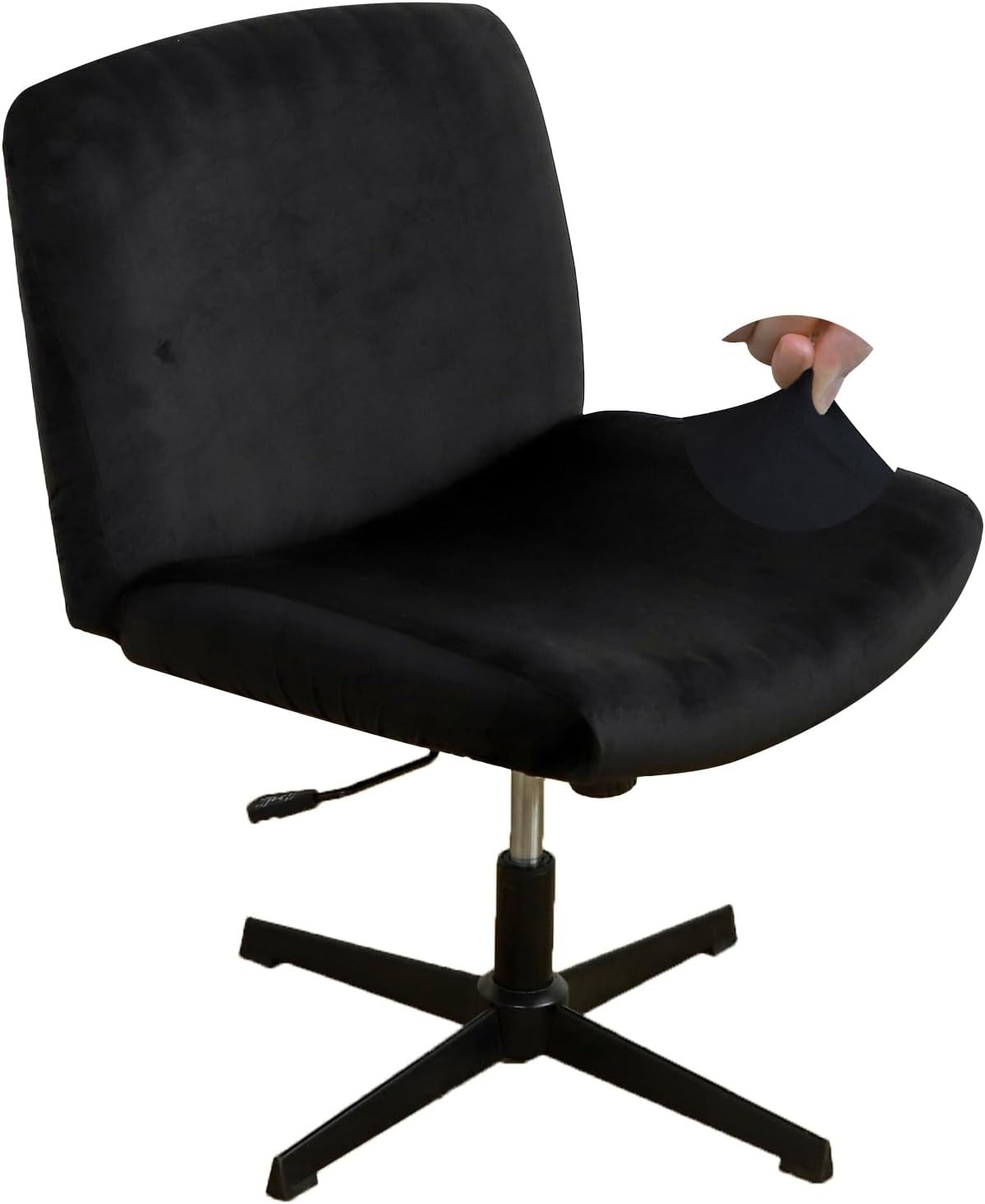 Black Criss Cross Office Desk Chair Cover Velvet Stretch Wide Armless Vanity
