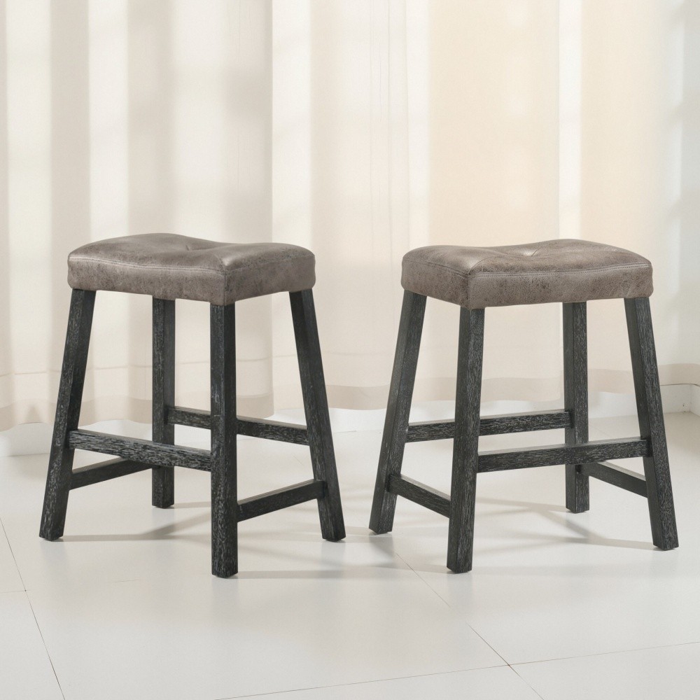 25in Backless Wooden Farmhouse Barstools W Faux Leather Seat