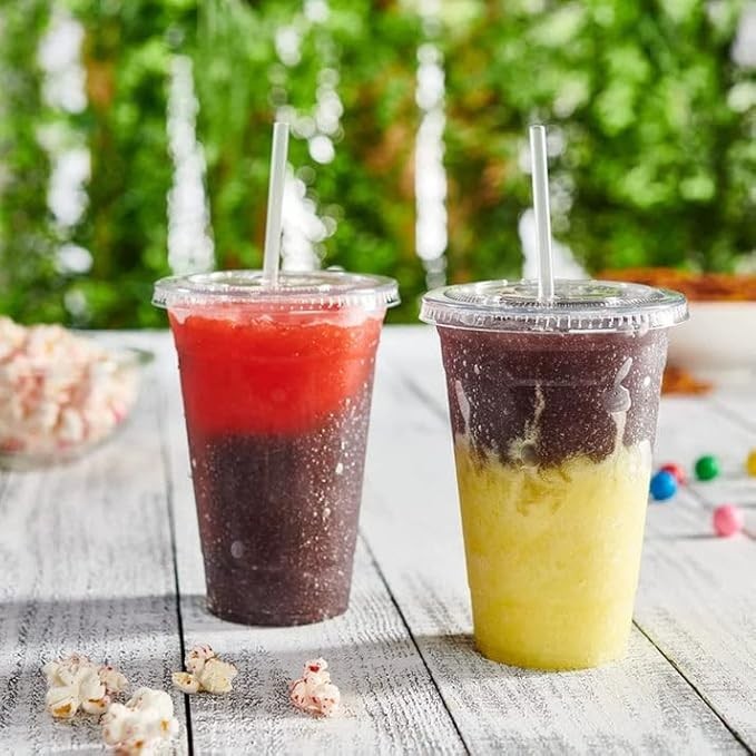 20 Oz Clear Plastic Cups PET Disposable Cold Cups With Lids and Straws for Party