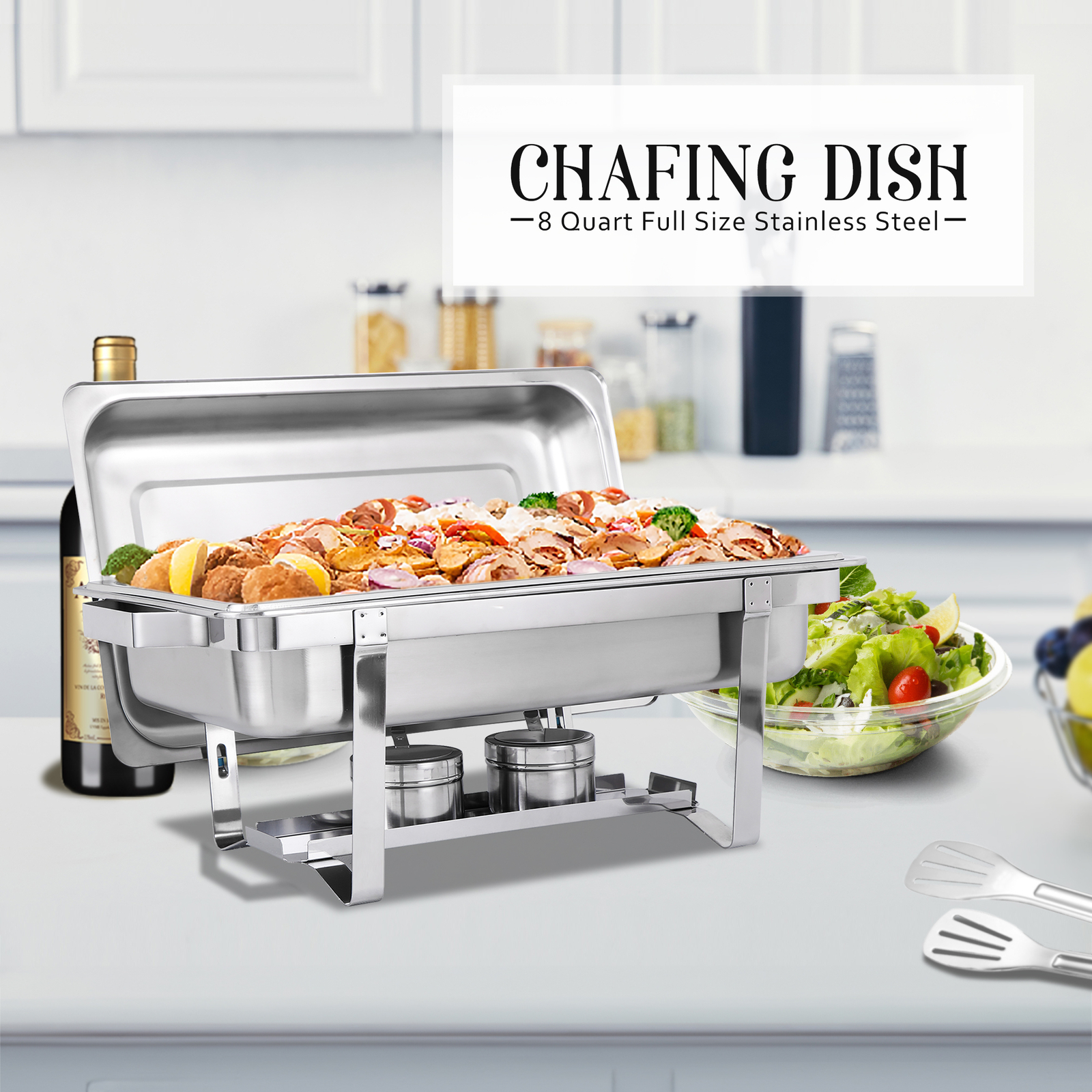 New 2 Pack of 8 Quart Stainless Steel Rectangular Chafing Dish Full Size
