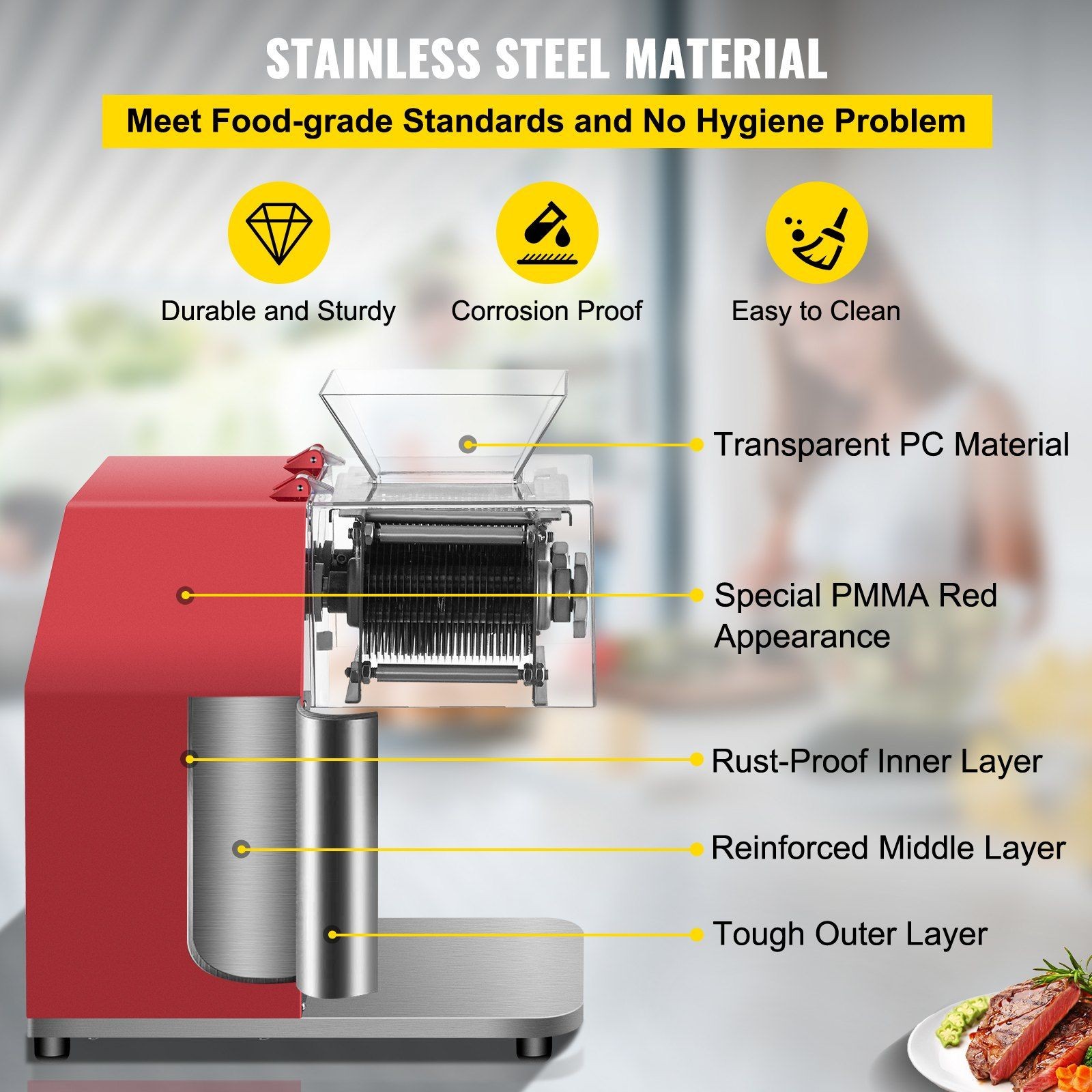 Commercial Meat Cutting Machine, 551 Lbs/H 850W Meat Shredding Machine, 3.5mm Bl