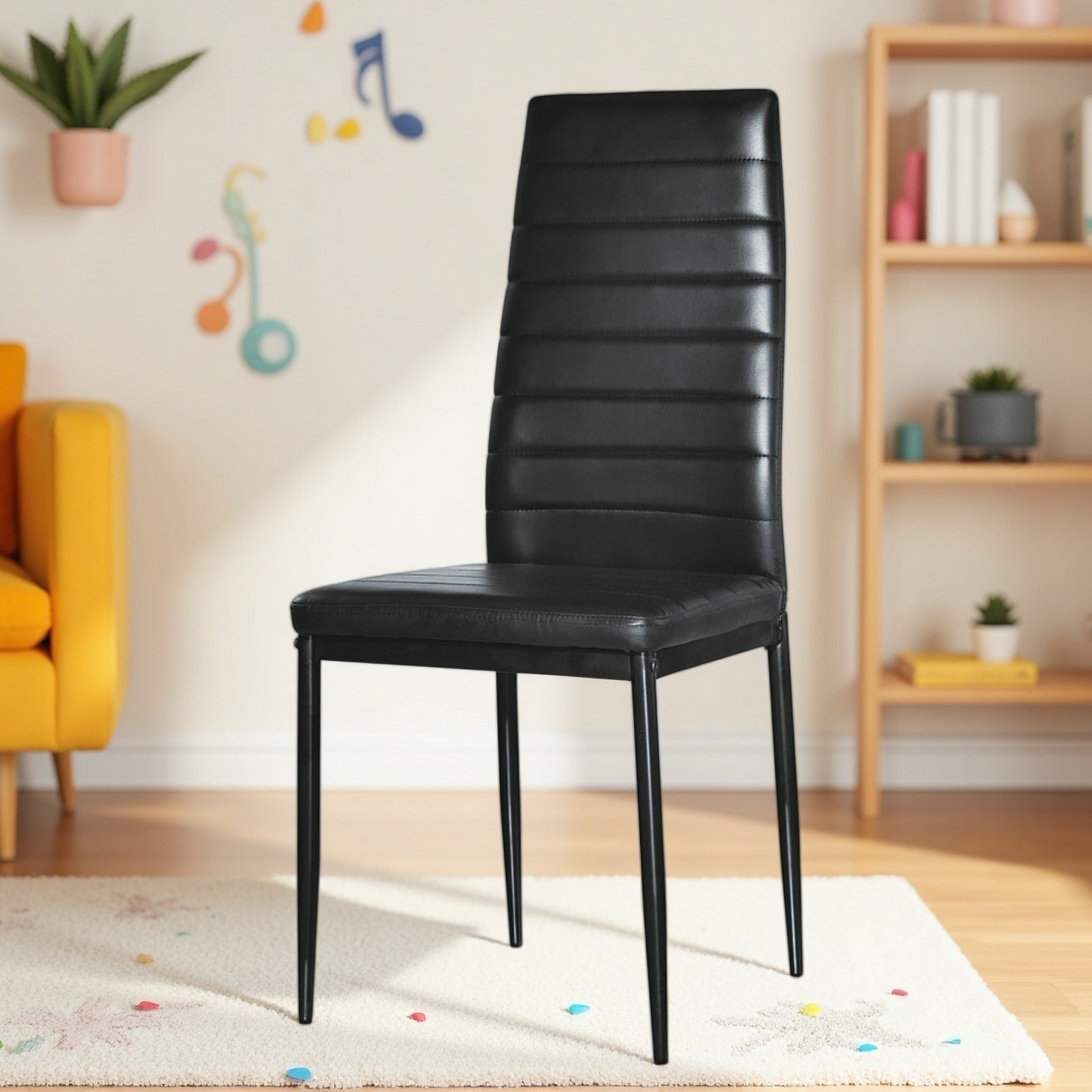4PCS Black High Back Dining Chair, Modern Kitchen Chair & Restaurant Chair