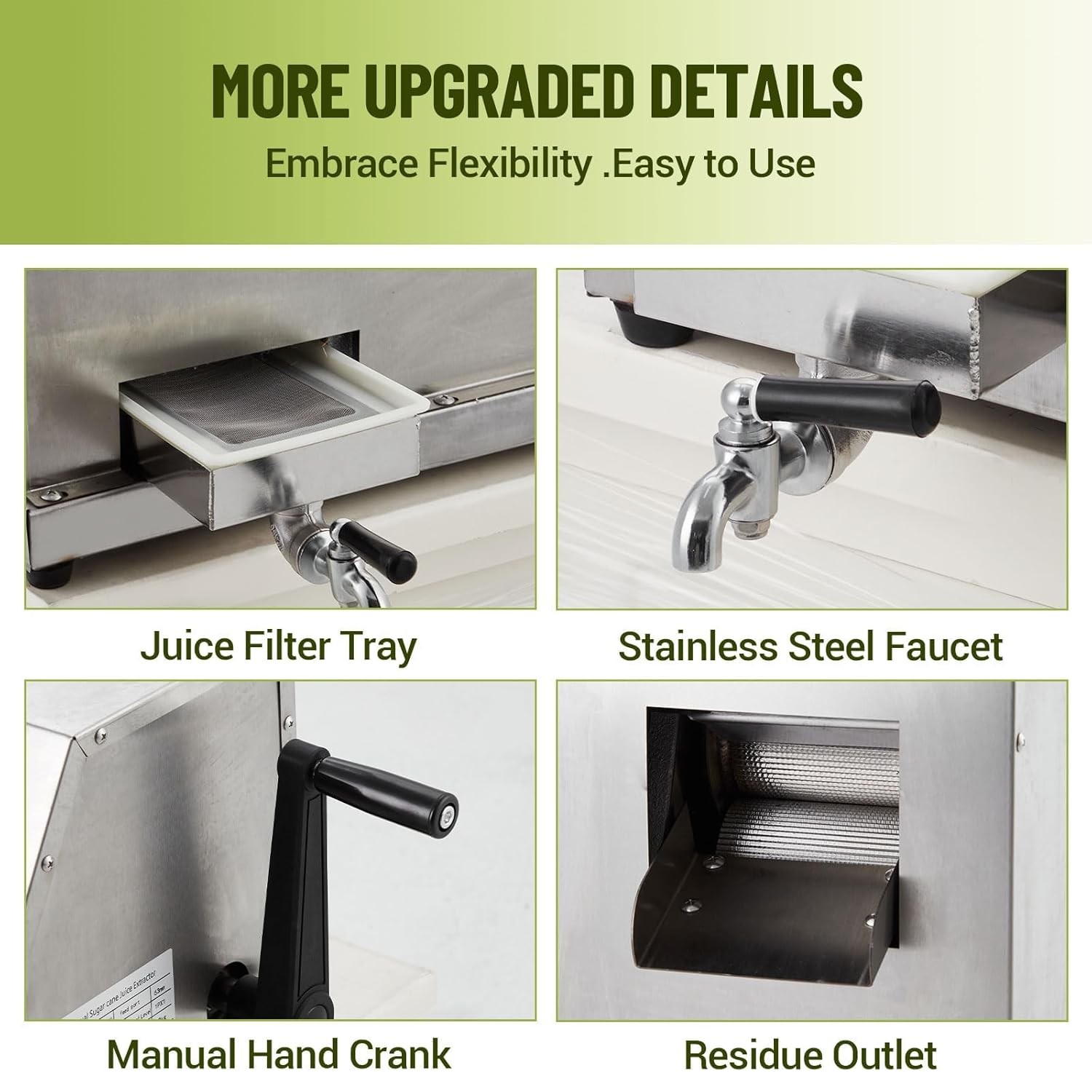 Sugar Cane Juicer Manual 3 Roller Stainless Steel