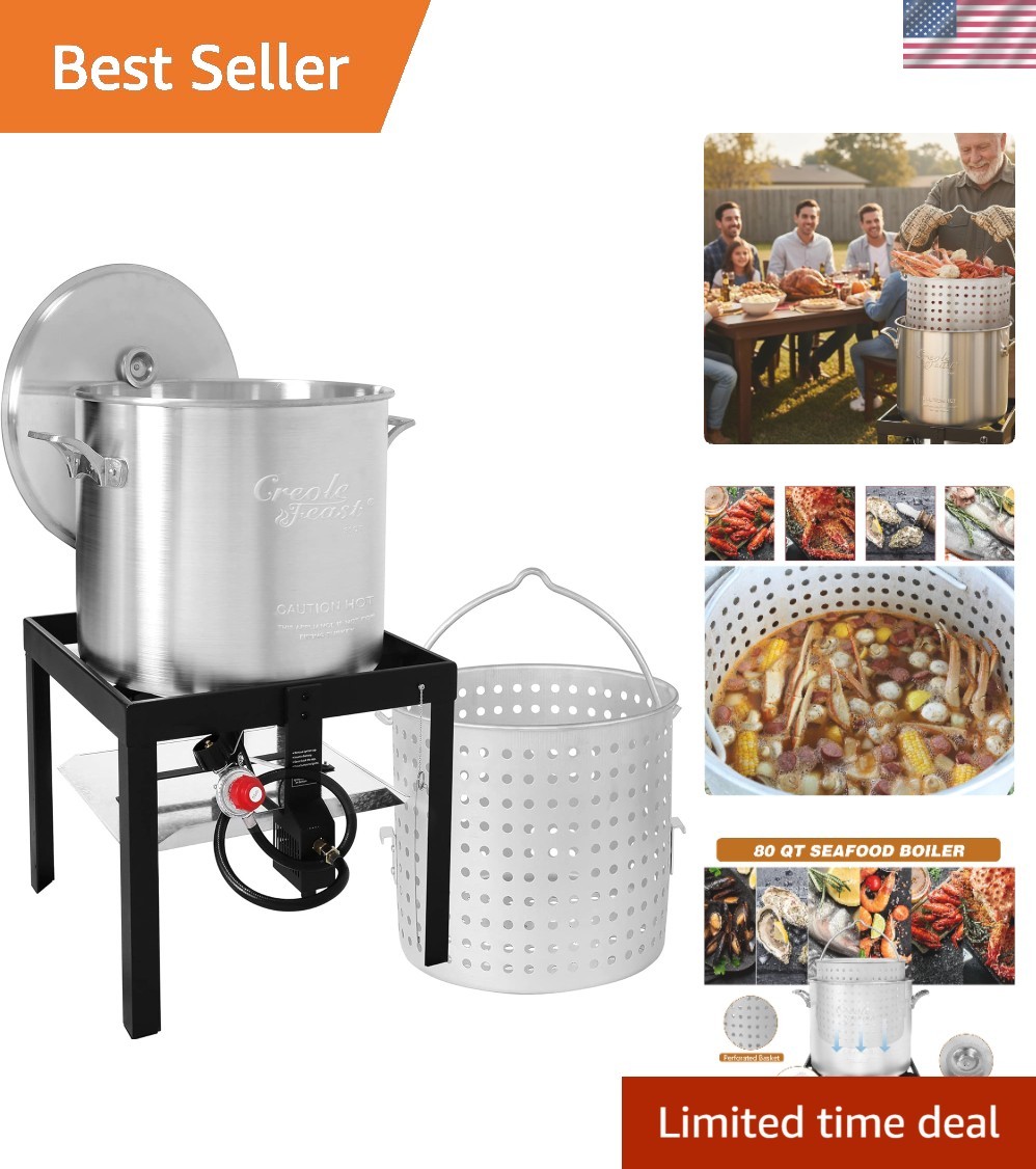 80 Qt Seafood Boiling Kit with Strainer, Outdoor Seafood Boil Pot and Basket …