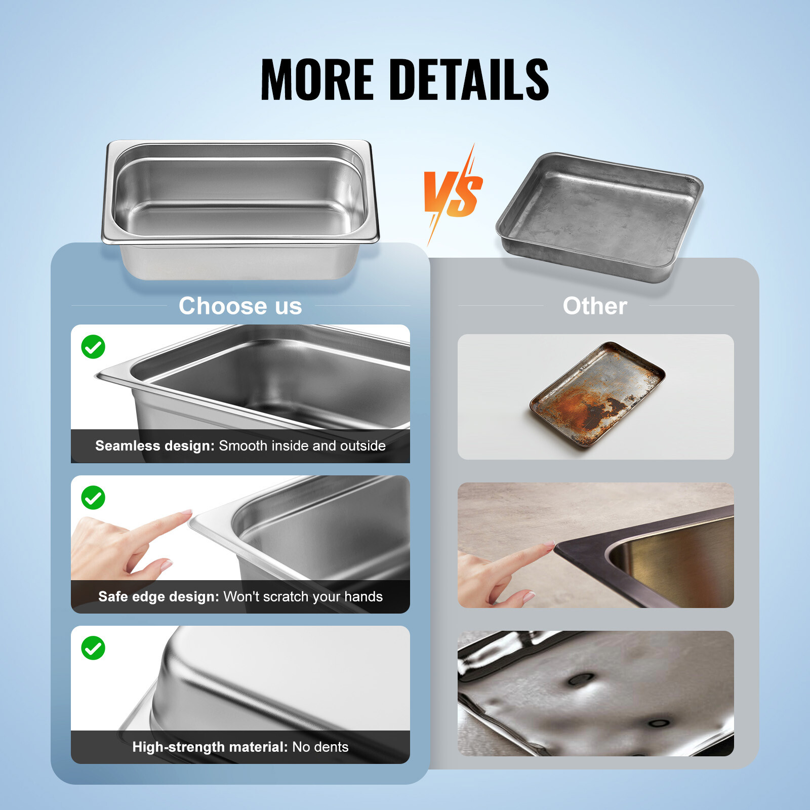 VEVOR 6 Pack 1/3 Size Hotel Pans Steam Table Pan Stainless Steel 4″ Deep