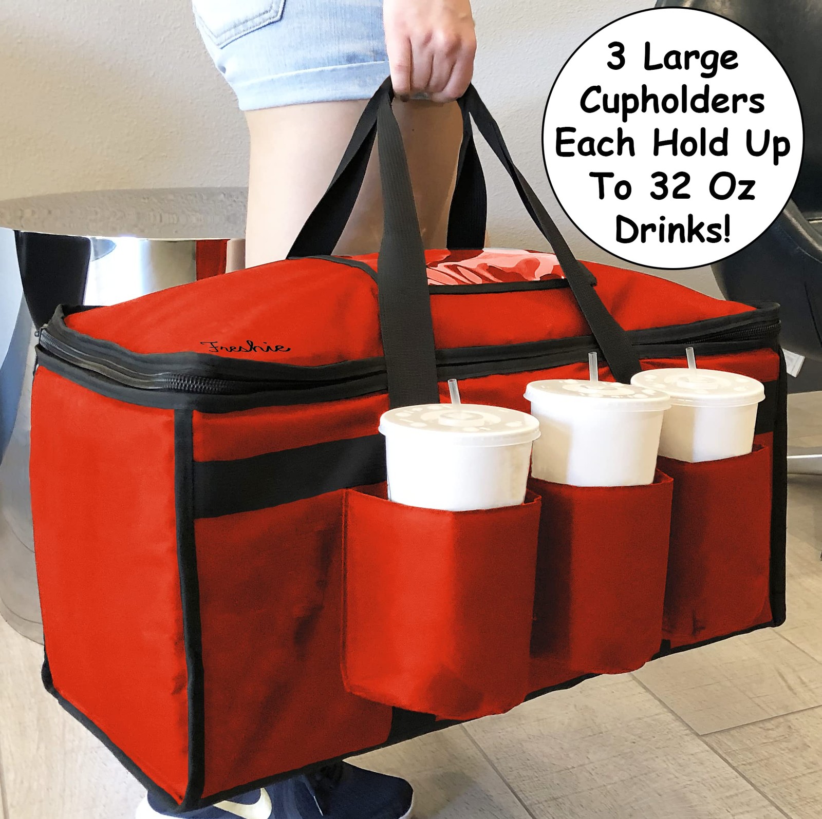 Insulated Food Delivery Bag with Cup Holders for Doordash, Uber Eats