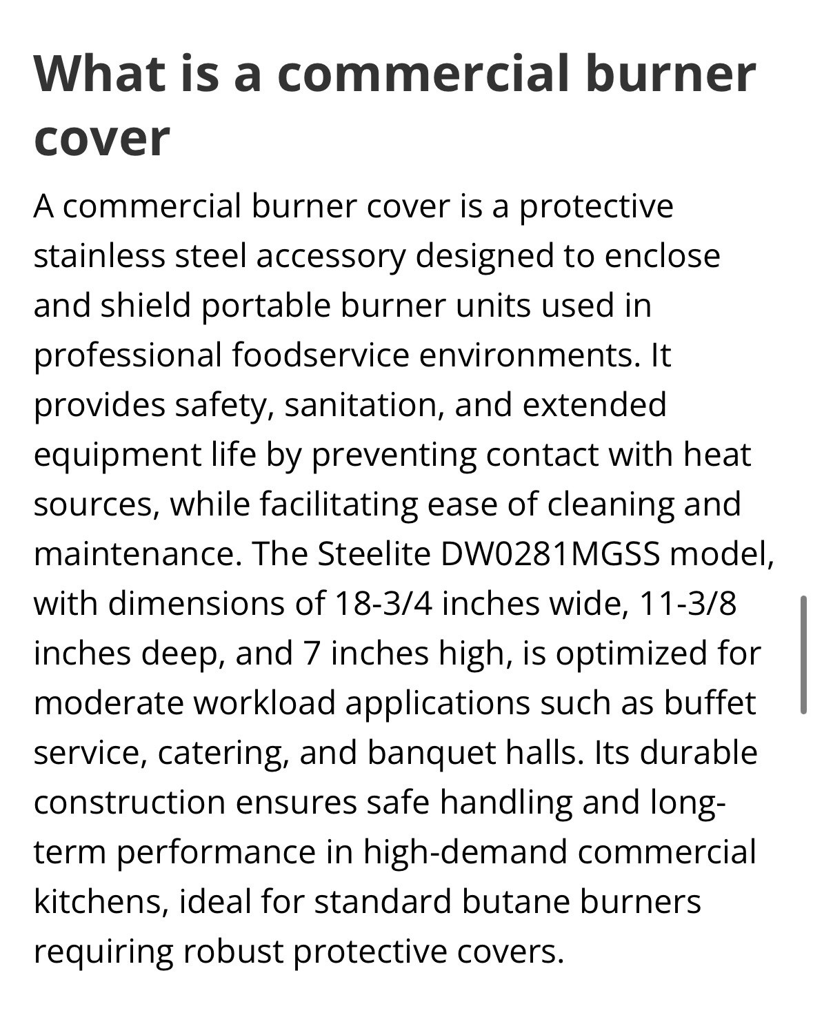 Steelite DW0281MGSS 18-3/4 Inch Butane Burner Cover Stainless Steel – Stand