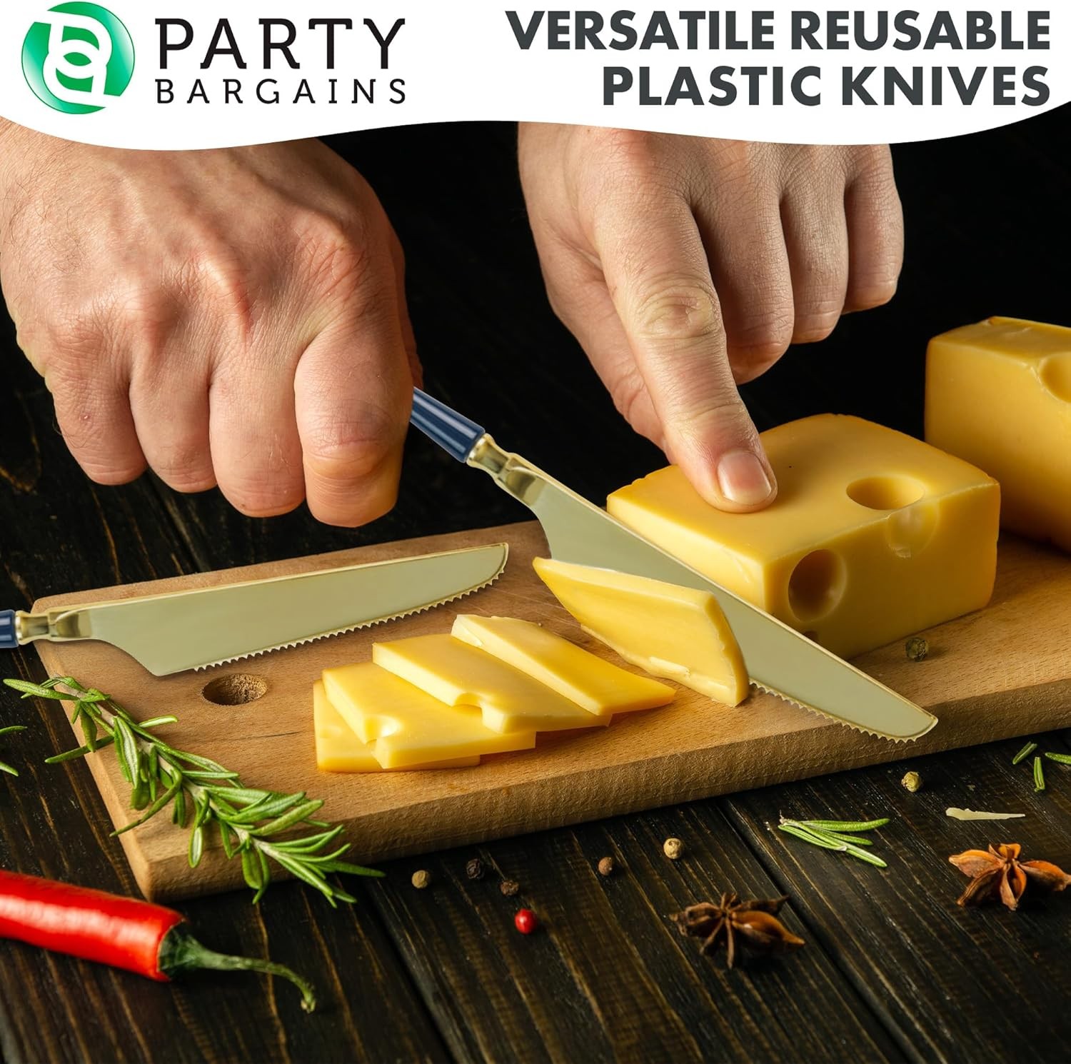 Disposable Plastic Navy Gold Dinner Knives, Infinity Modern Design Utensils, 40