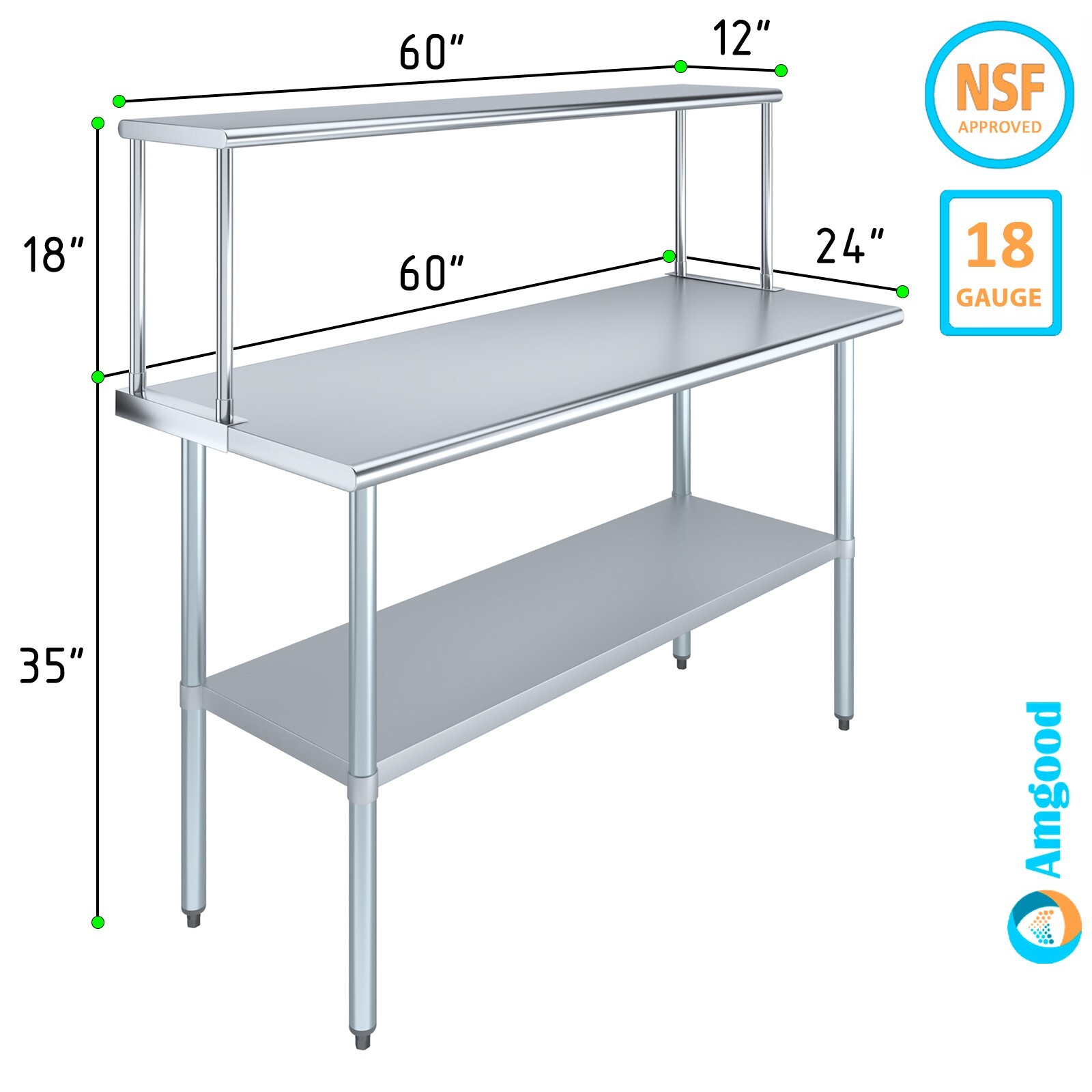 24 in. x 60 in. Stainless Steel Table with 12 in. Wide Single Tier Overshelf