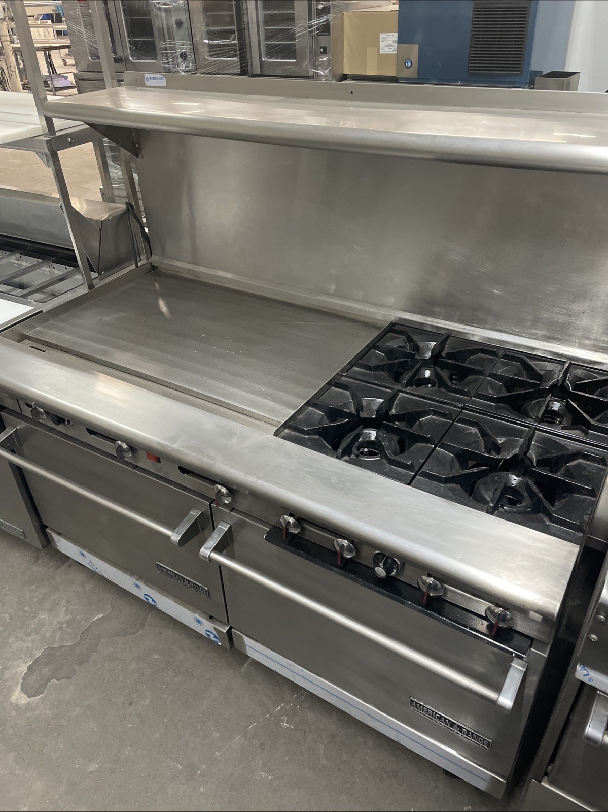 American Range 60” Commercial Griddle & Burner Range 2 Full Ovens 1 Convection