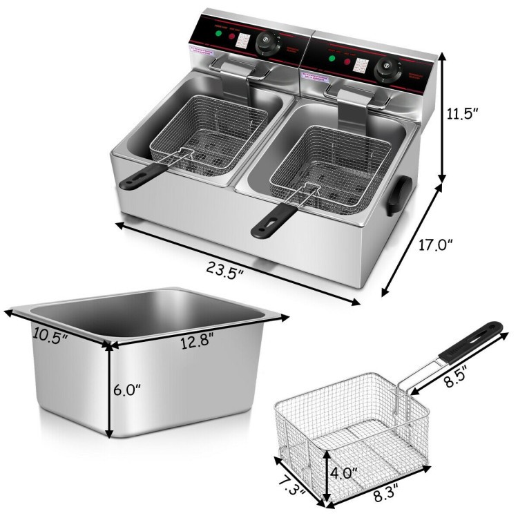 Dual Tank Electric Countertop Deep Fryer, 12.8 Qt, 3400W