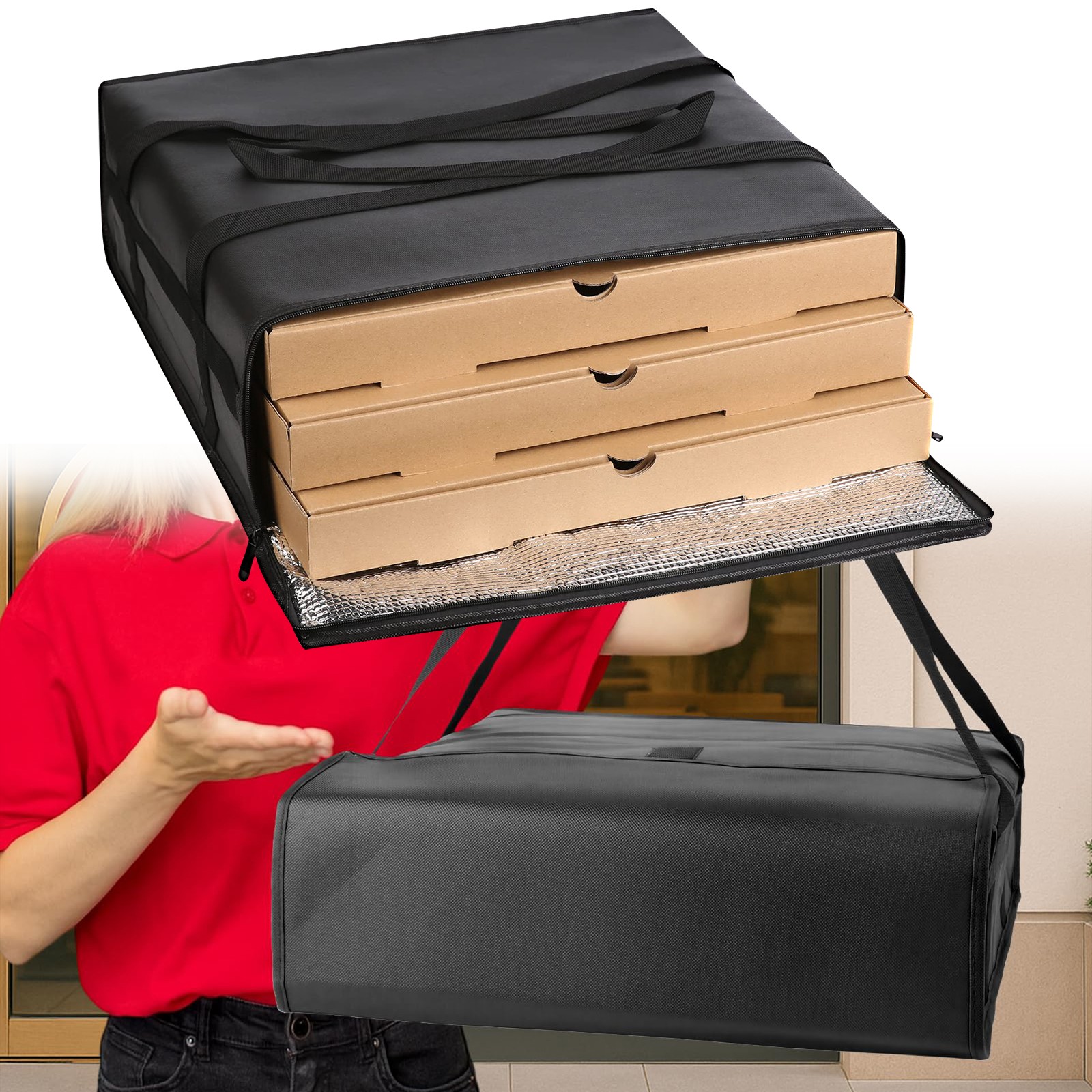 Large Insulated Pizza Bag Delivery Catering Takeout Hot Cold Food Carrier Tote