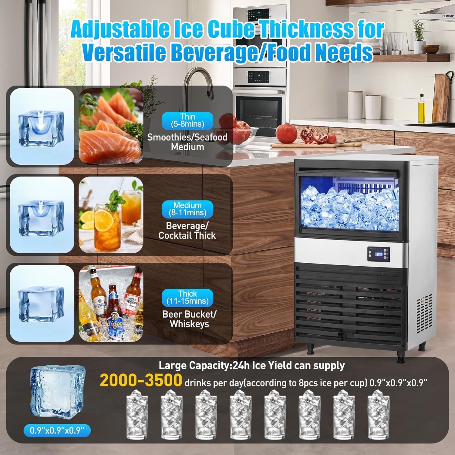 Commercial Ice Maker 150lbs/24H 30lbs Storage Self-Cleaning Stainless Steel 110V