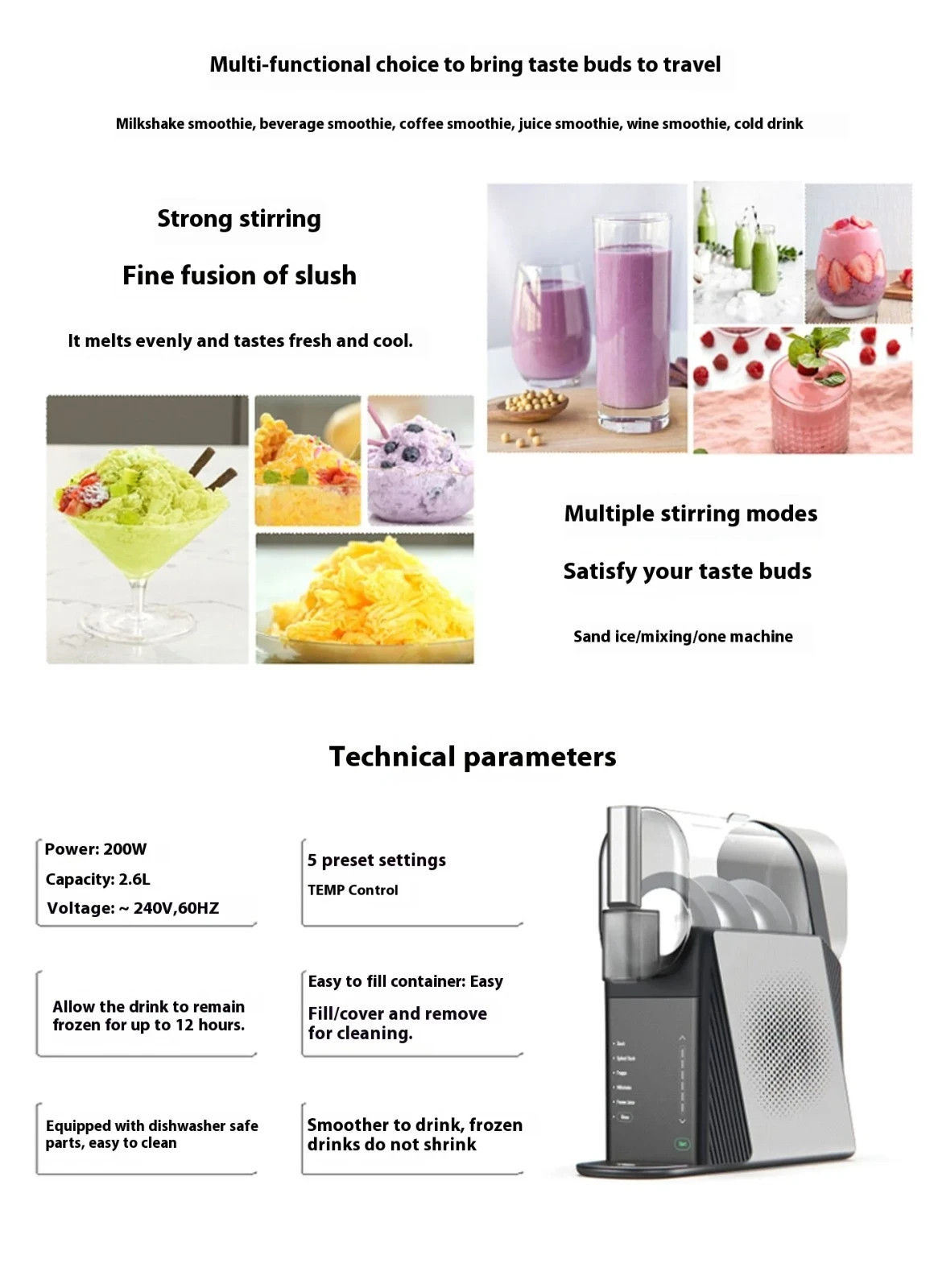 2.6L Snow Melt Machine Small Home Ice, Automatic Cleaning Smoothie Beverage(S42