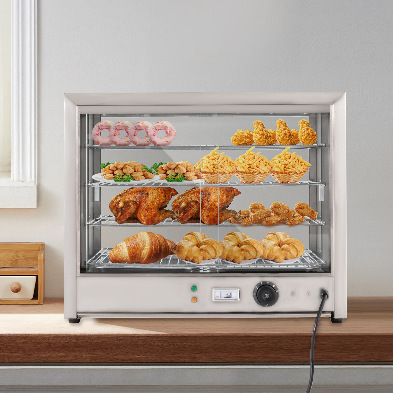 4-Tier Commercial Food Warmer Display Case Countertop Pie Pizza Cabinet 800W