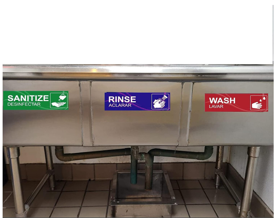 4 Pack Wash Rinse Sanitize Sink Labels, Waterproof Sticker Signs Perfect for 3 C