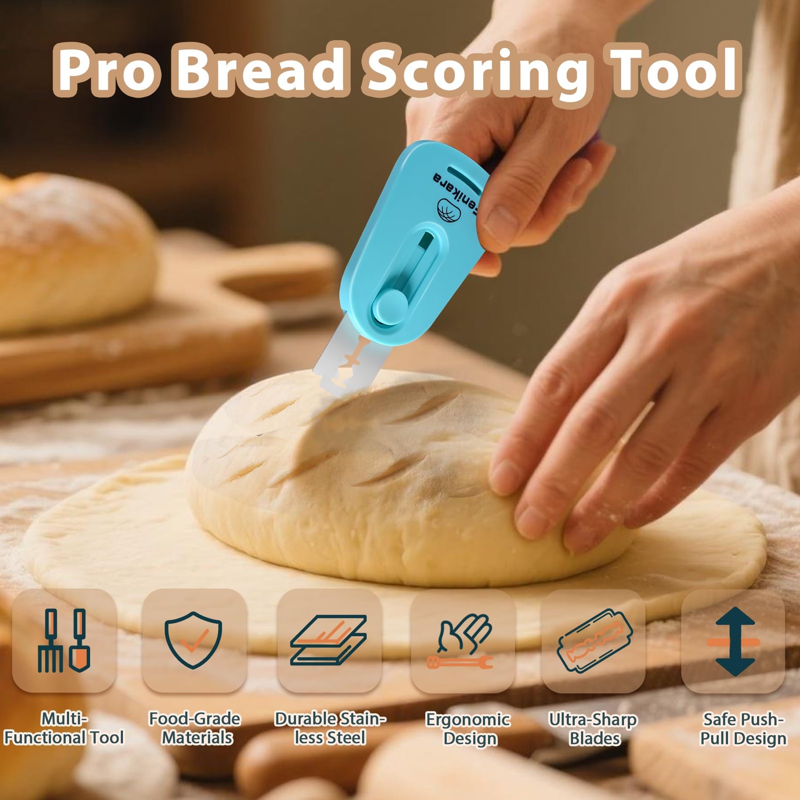 Professional Bread Lame,Upgraded Extractable & Magnetic 1.7″, Bay Blue