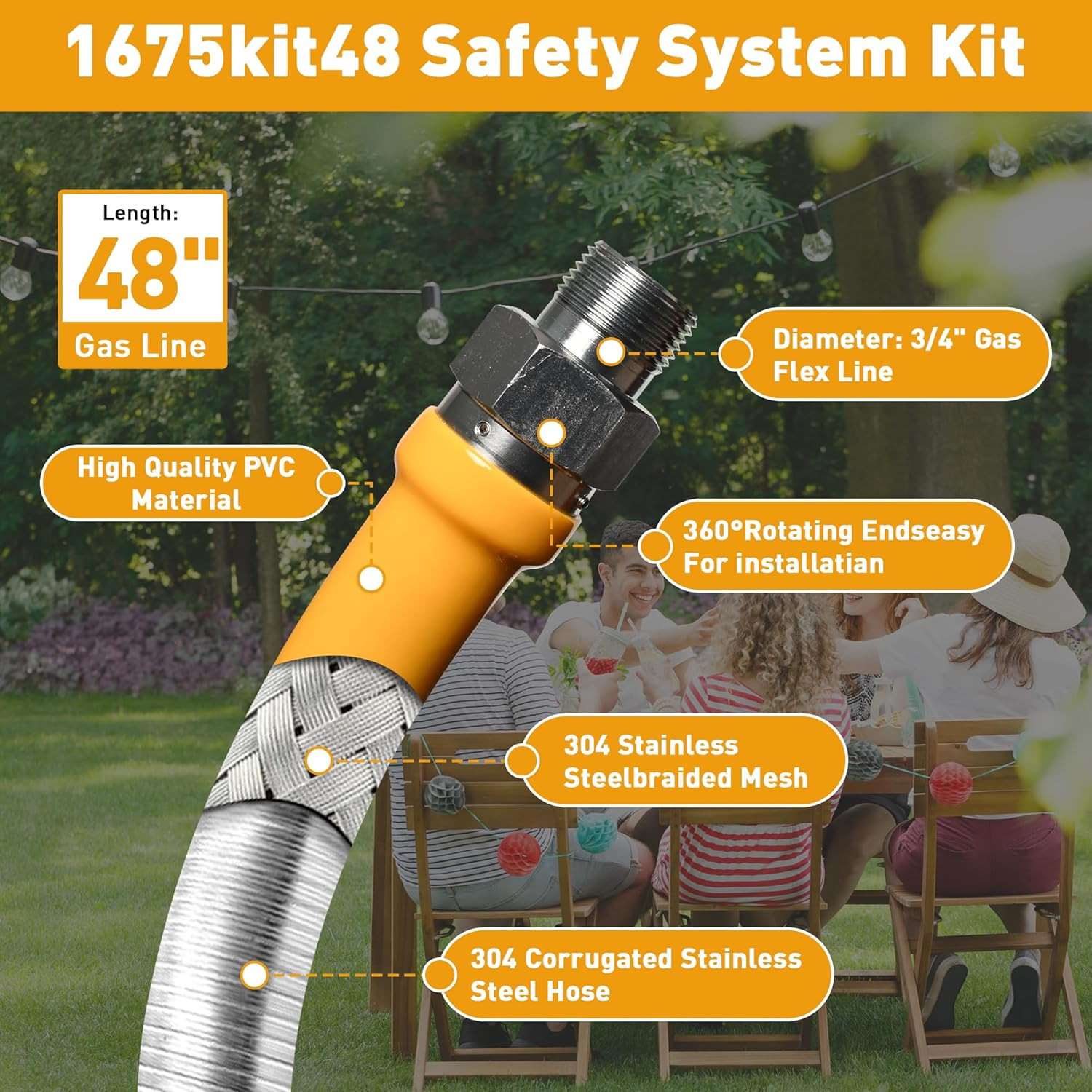 1675Kit48 Safety System Kit, 48″ Gas Hose Connector Kit with Full Port 3/4″ Quic