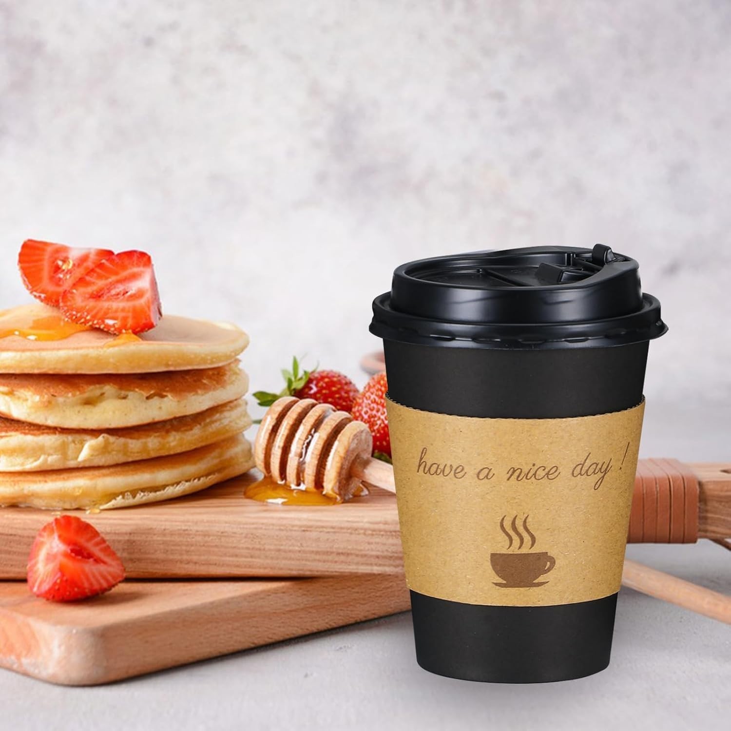 Leak-Proof 12oz Hot Paper Cups with Lids & Sleeves – 50 Pack