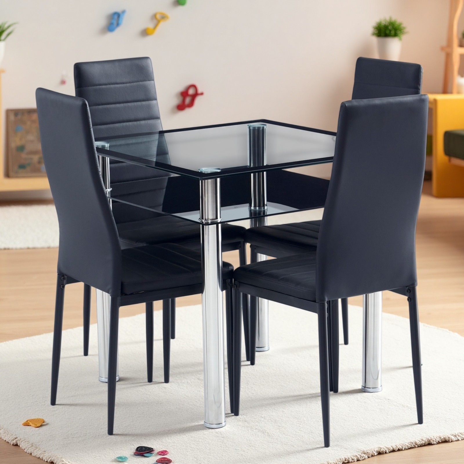 4PCS Black High Back Dining Chair, Modern Kitchen Chair & Restaurant Chair