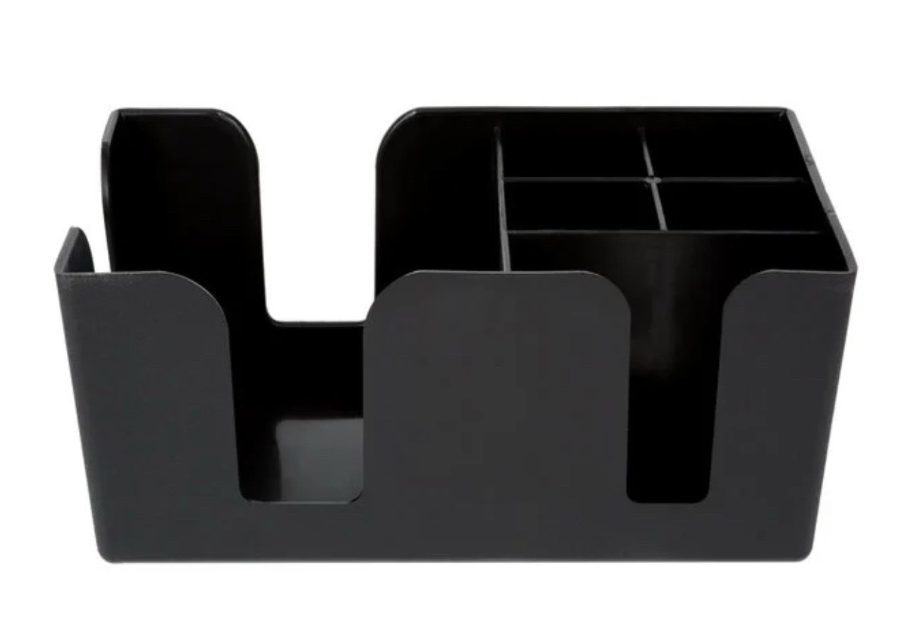 Choice 6-Compartment Bar Caddy Black Plastic Countertop Organizer Napkins Straws