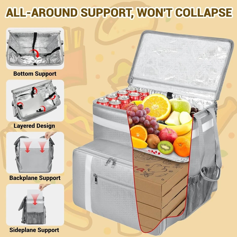 Food Delivery Backpack, Expandable Insulated Pizza Bags for Delivery, Bike, L