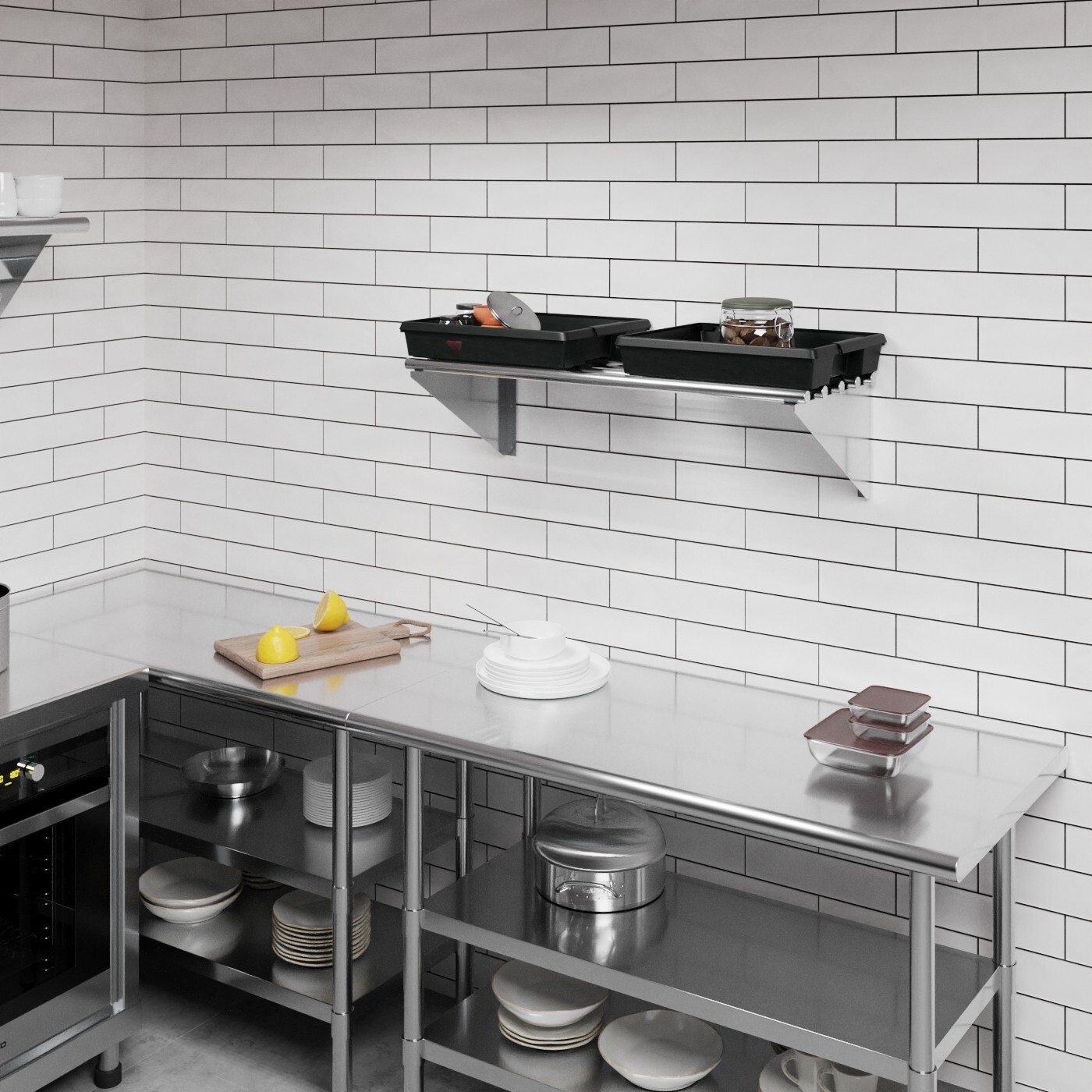 AmGood 14 in. x 36 in. Stainless Steel Tubular Wall Shelf