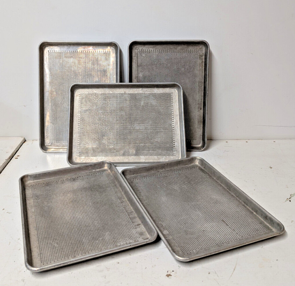 (x5) Unbranded Commercial Grade Aluminum Perforated Half Size Baking Sheet Pans