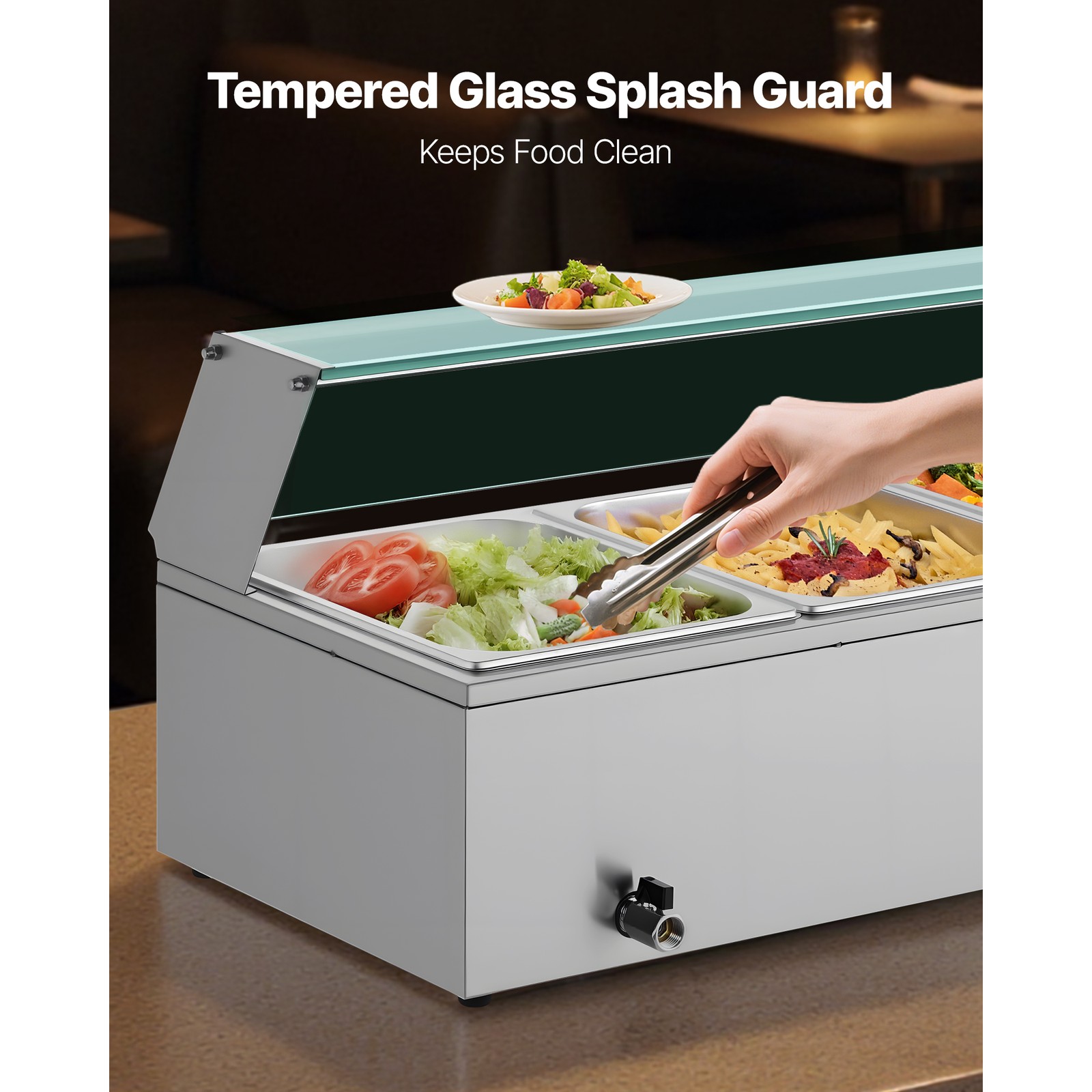 Uimoso Commercial Food Warmer 4-Pan 1500W Buffet Bain Marie with Glass Lid