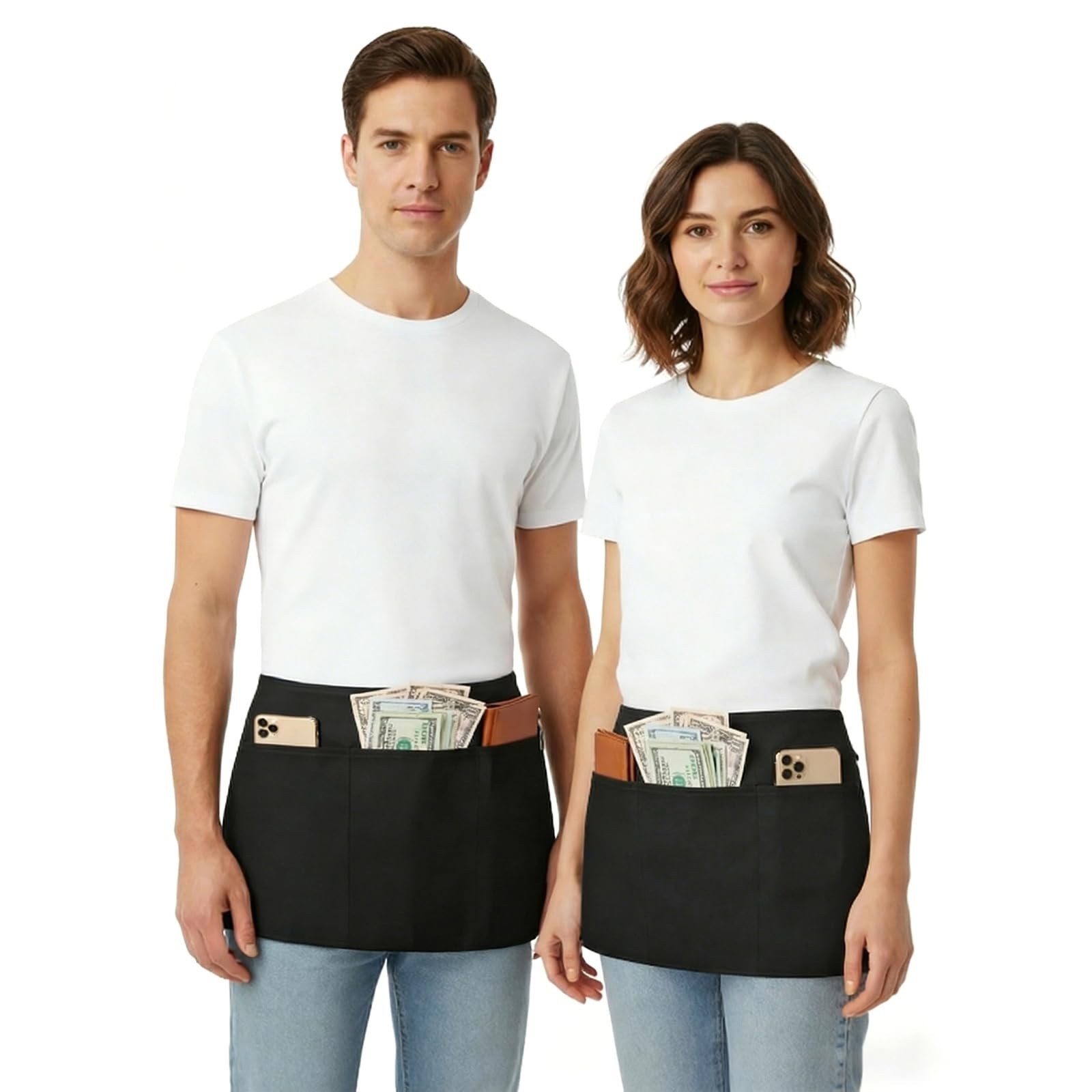 BOHARERS Cotton Server Aprons 2 Pack Waiter Waitress Apron Short Apron with P…