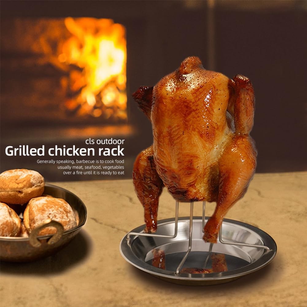 Qirvaten Chicken Roaster Rack, Stainless Steel Beer Can Holder Silver