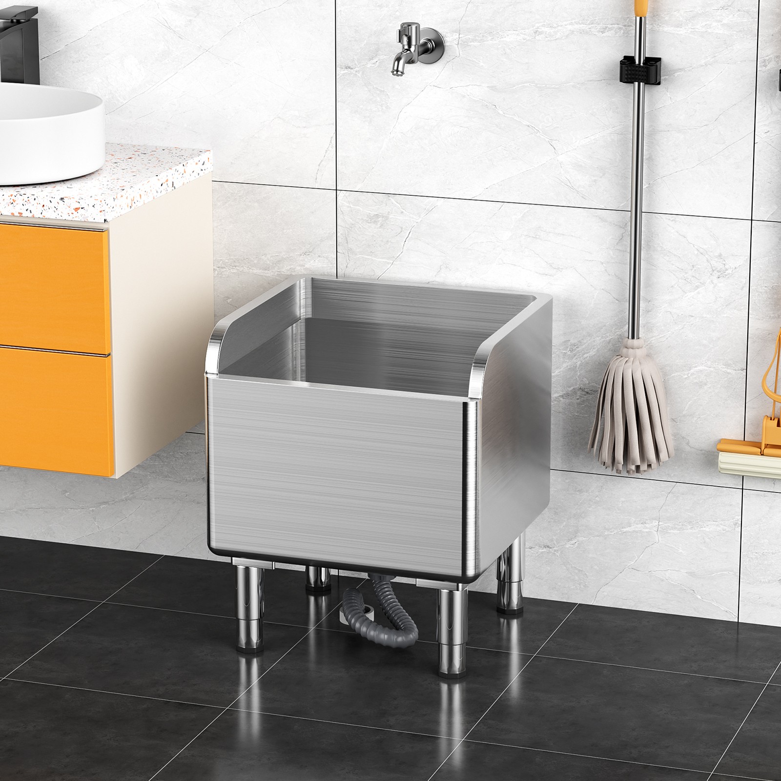 Commercial Stainless Steel Mop Sink Slop Service Basin for Kitchen 45x41x55cm