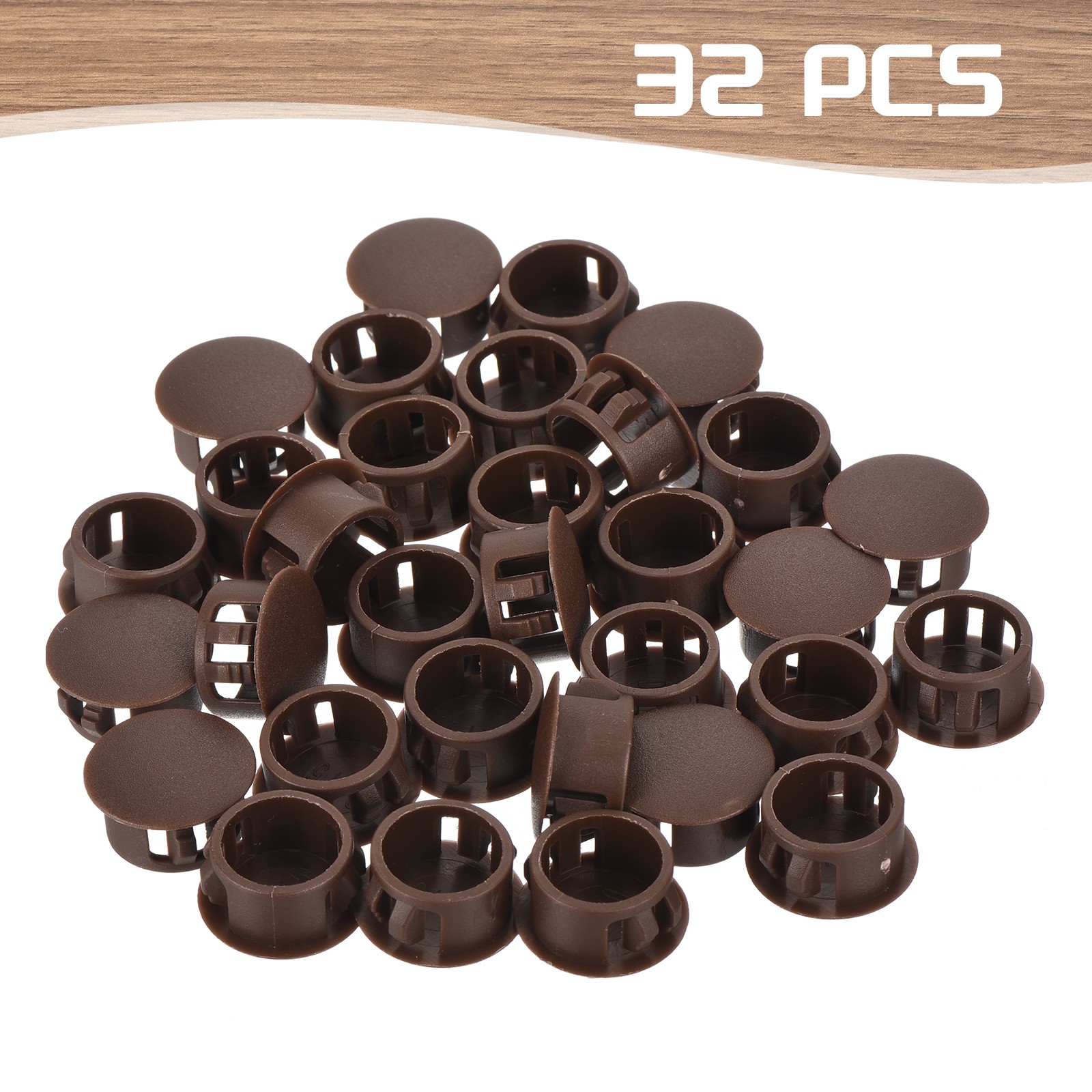 32Pcs 15mm Brown Nylon Plastic Round Locking Hole Plugs Insert End Cap