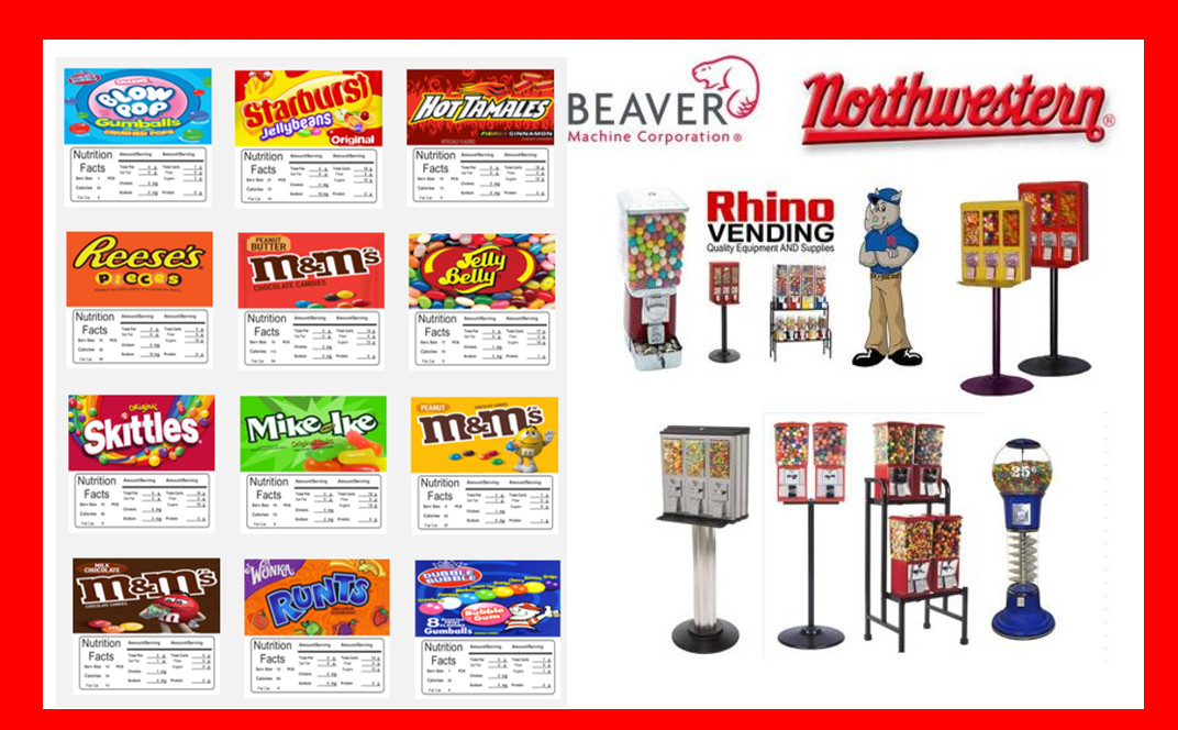 Candy Vending Machine Label Sticker with Nutrition Info 2.5″