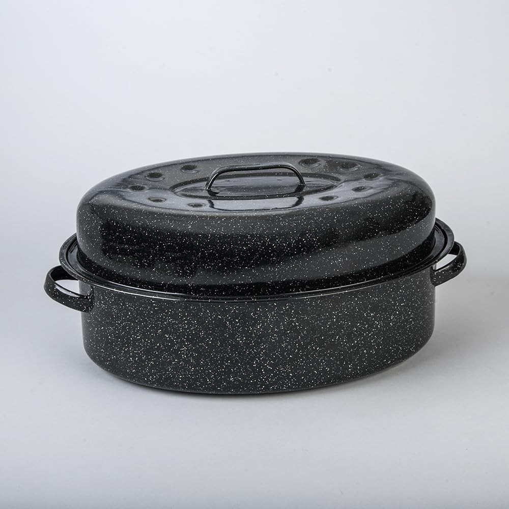 Granite Ware 19-Inch Covered Oval Roaster, 20 Lb Capacity – 19 in, Black