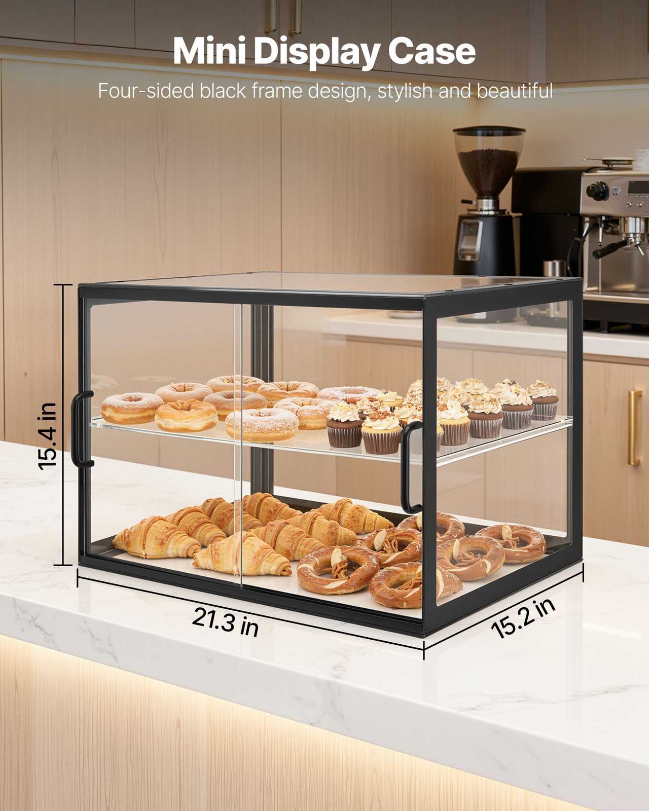 VEVOR Bakery Display Case Acrylic Countertop Pastry Case 2-Tier Sliding Door